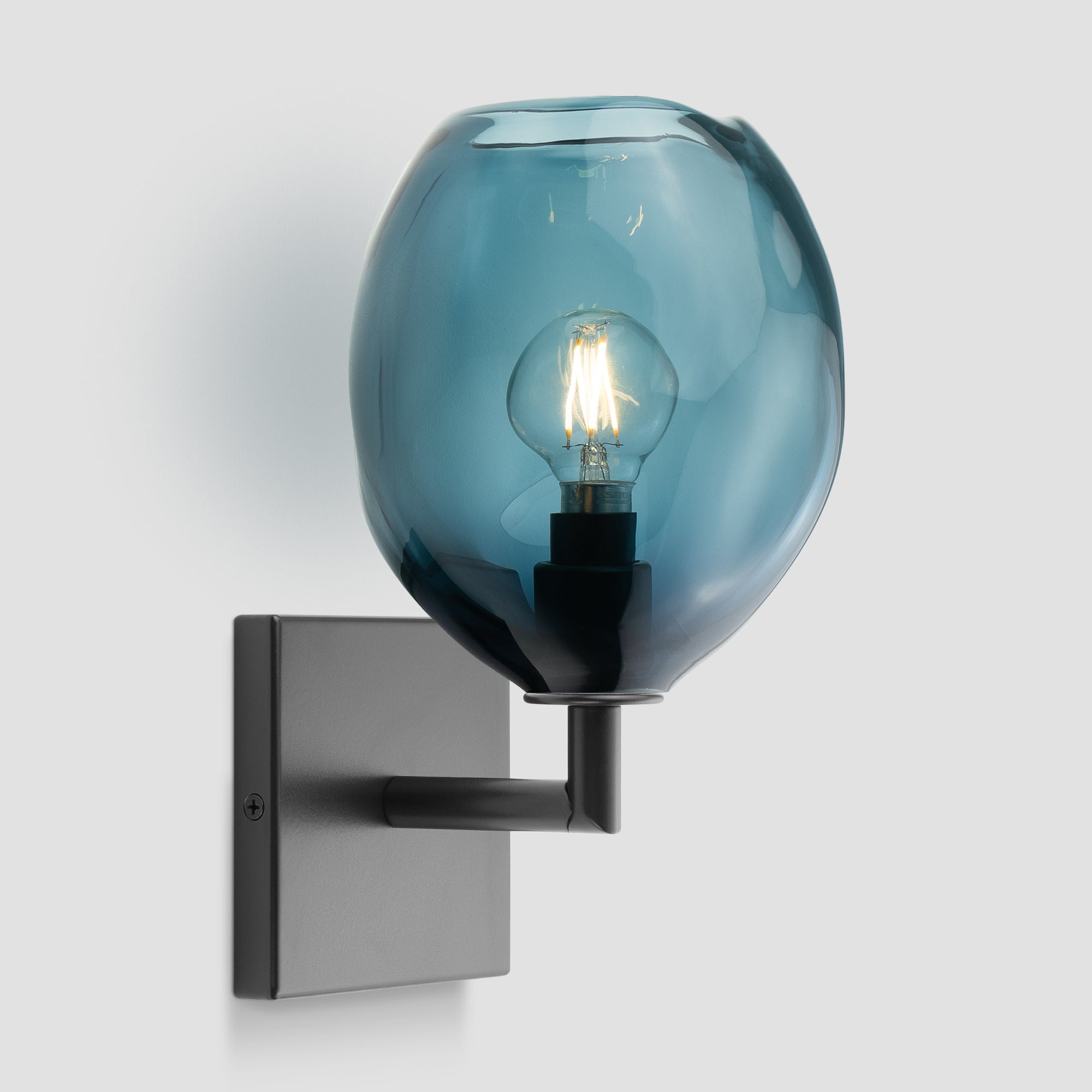Wabi Sconce Steel Blue Glass Black Metal Square Canopy