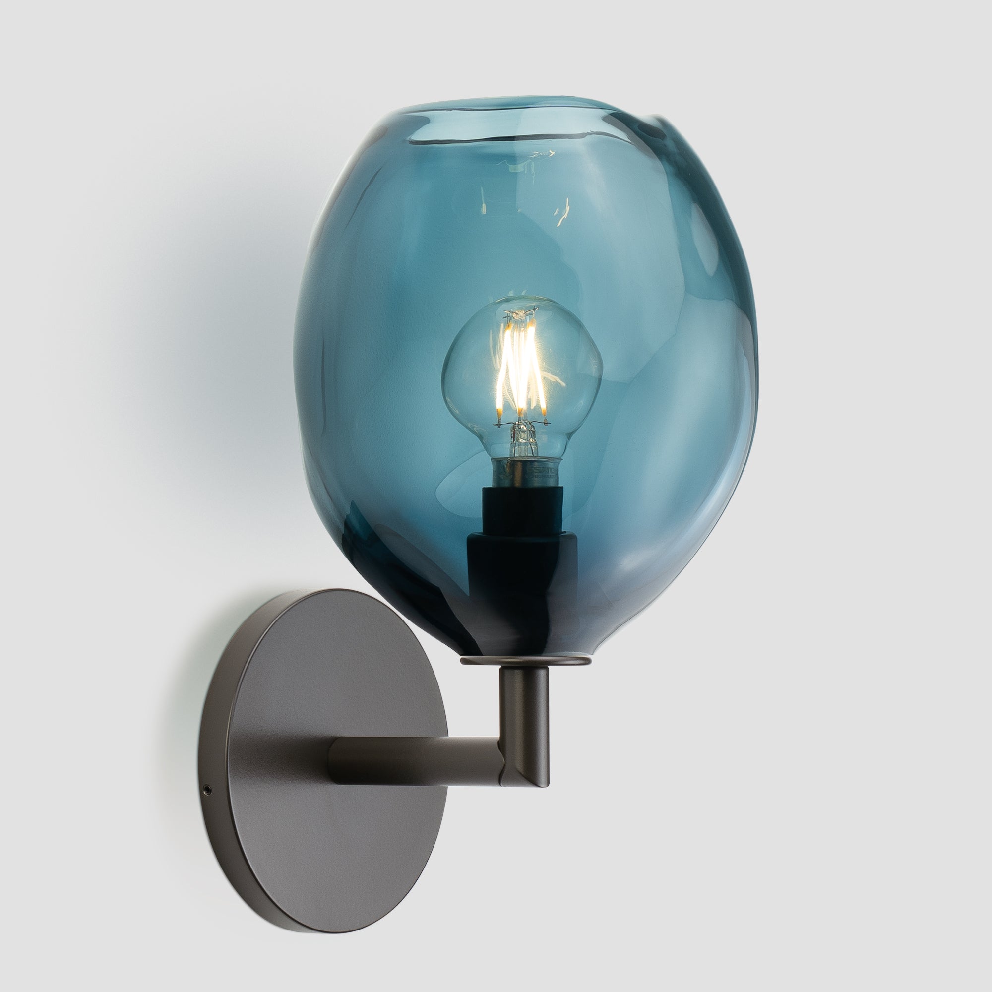 Wabi Sconce Steel Blue Glass Dark Bronze Metal Round Canopy
