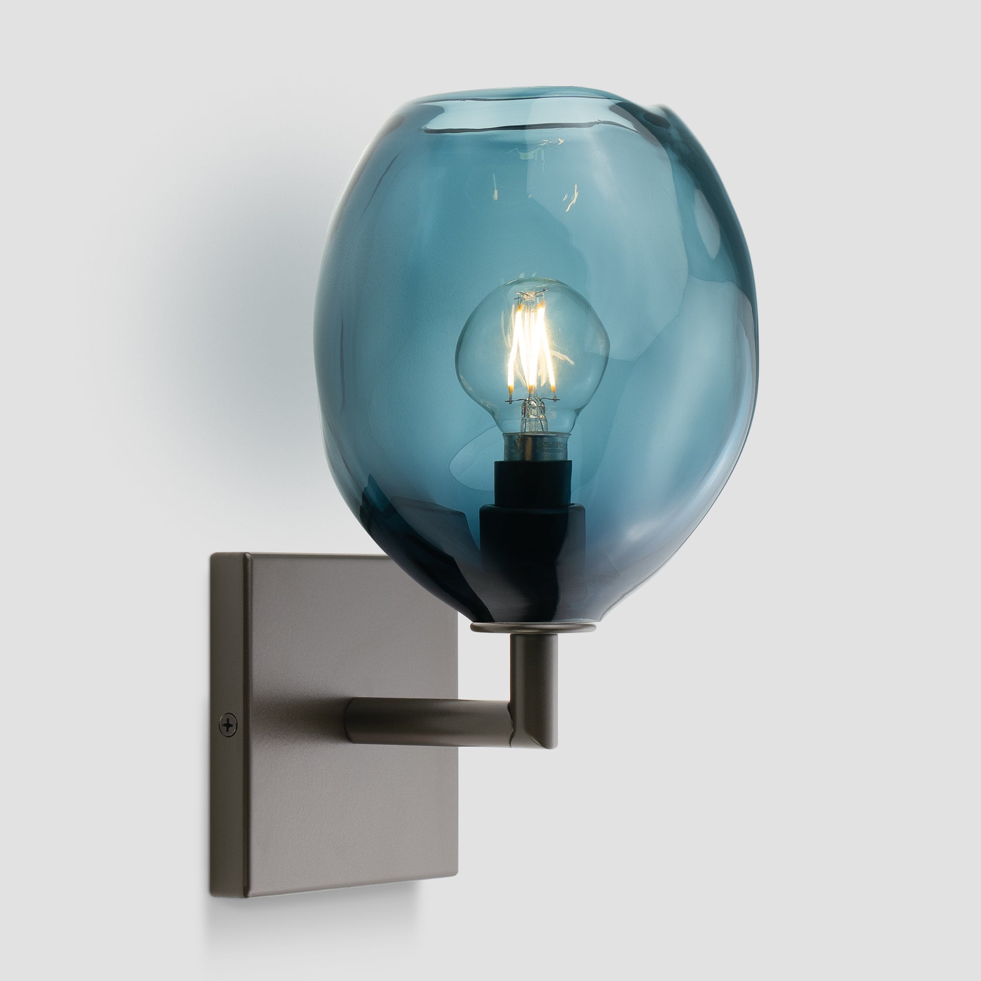 Wabi Sconce Steel Blue Glass Dark Bronze Metal Square Canopy