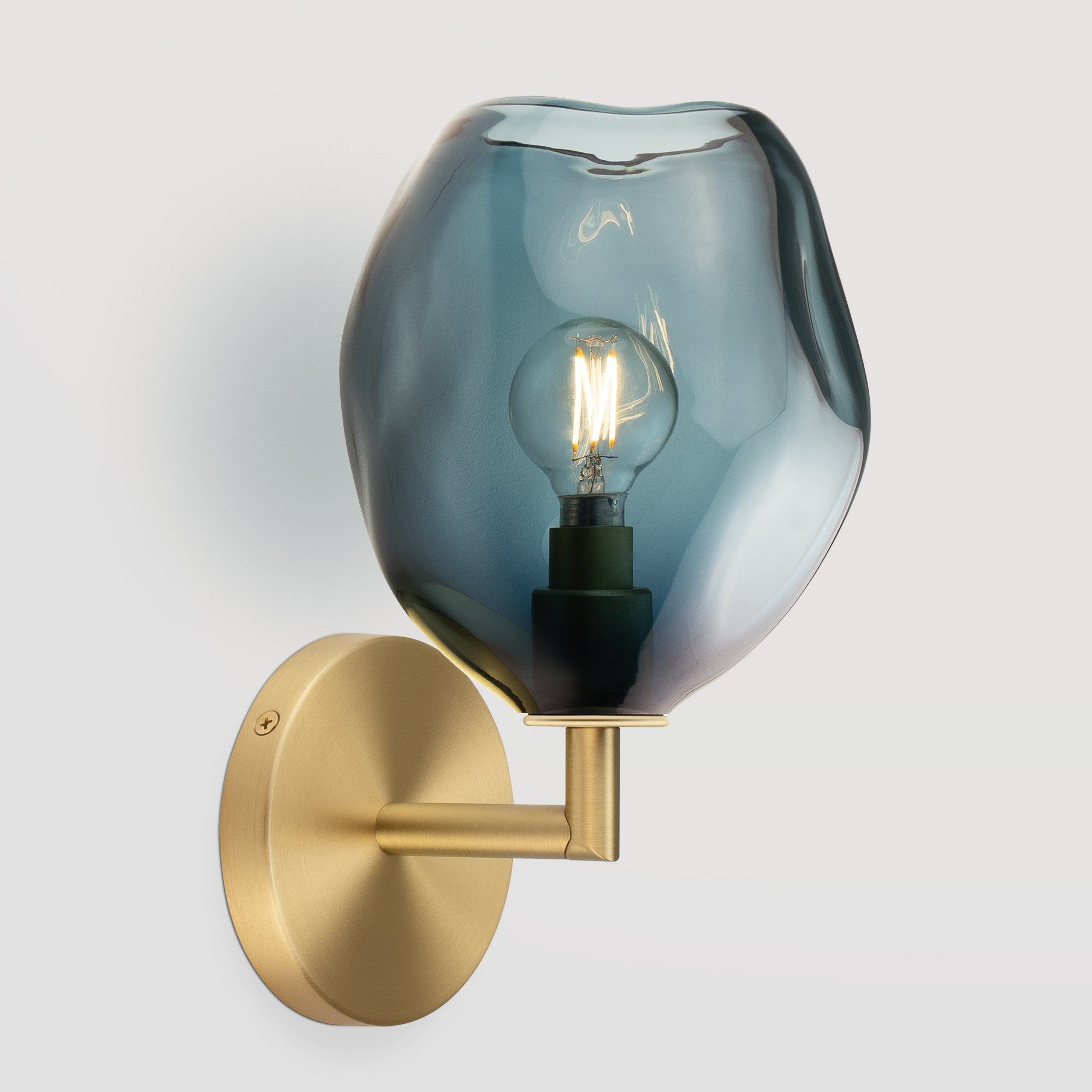 Wabi Sconce Steel Blue Glass Brushed Brass Metal Round Canopy