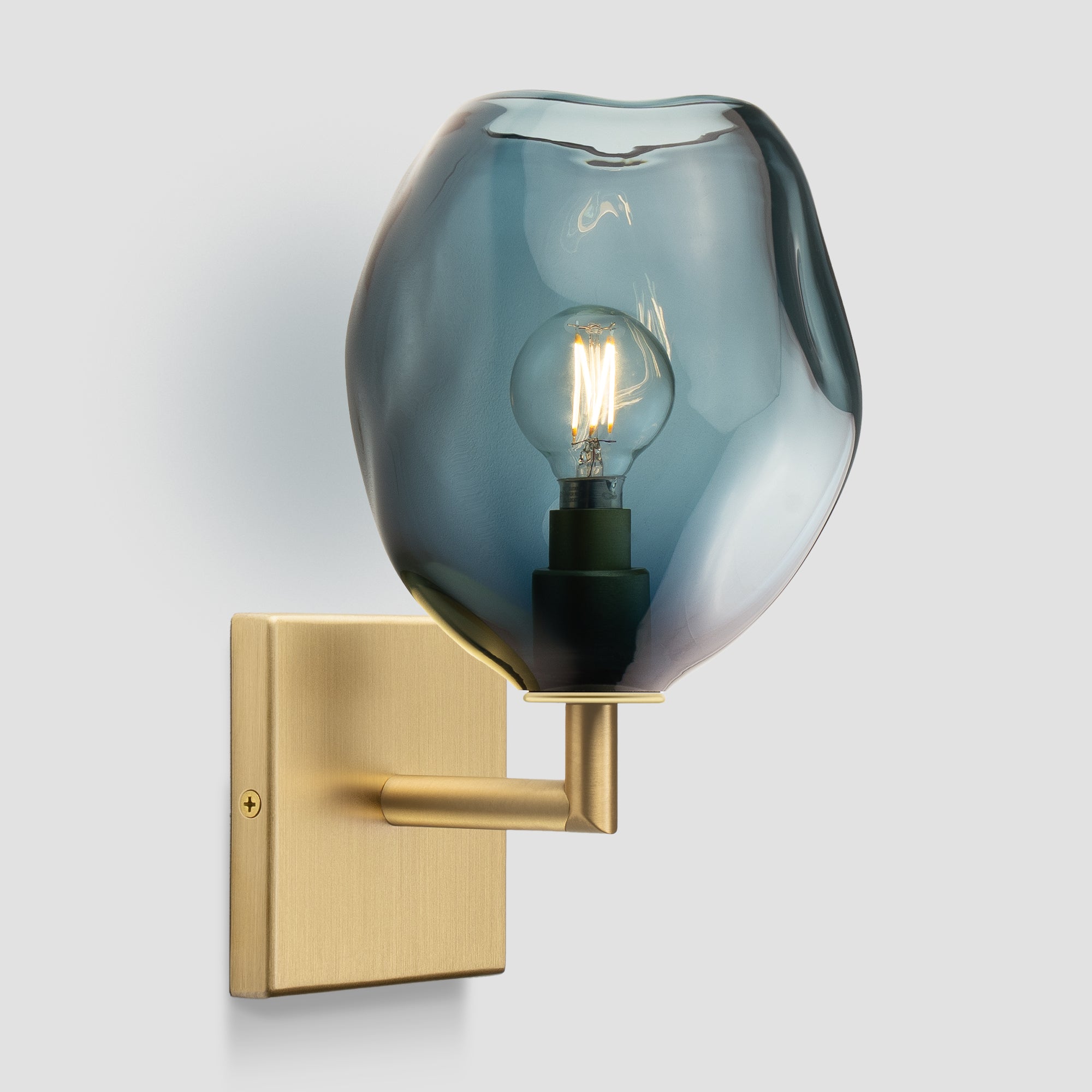 Wabi Sconce Steel Blue Glass Brushed Brass Metal Square Canopy