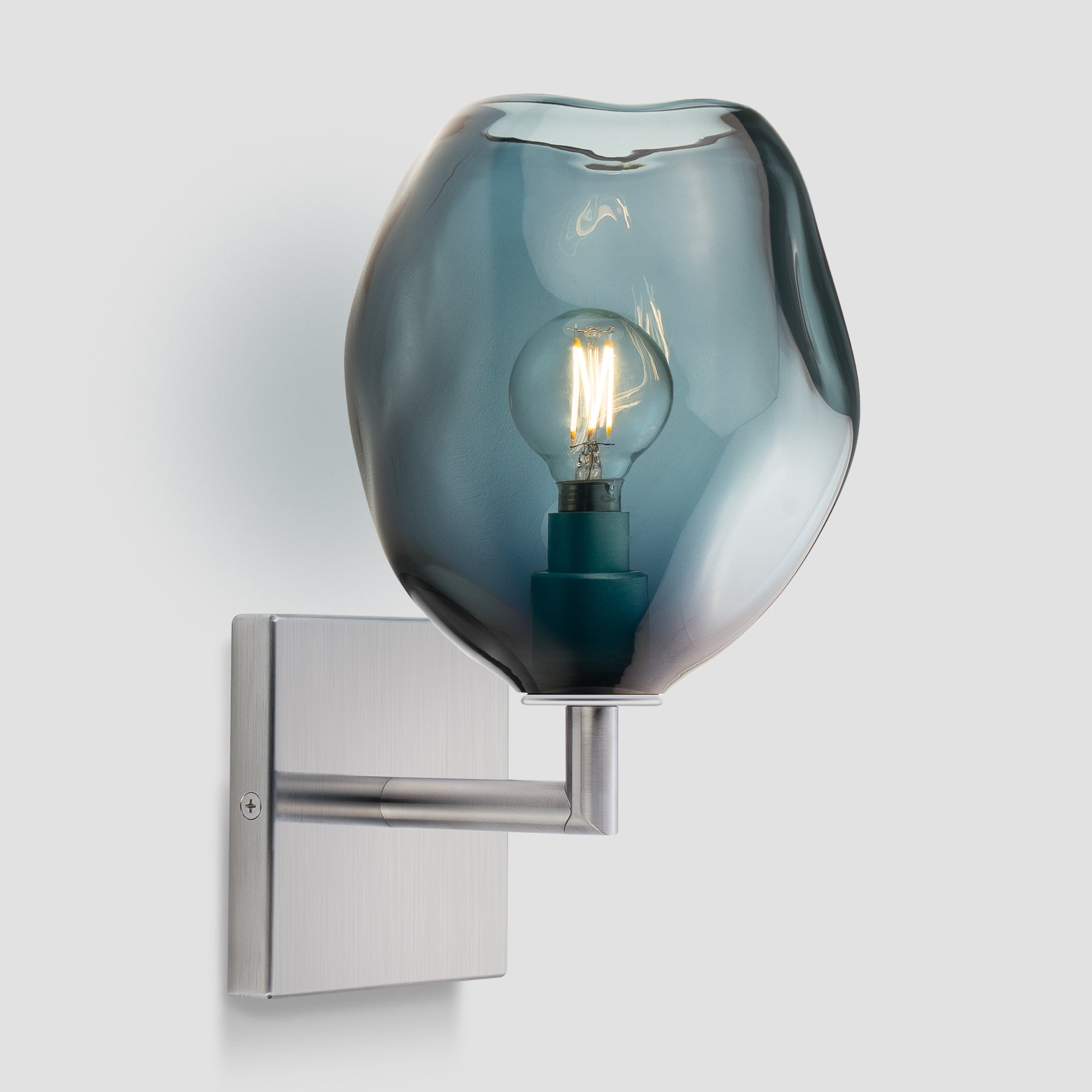 Wabi Sconce Steel Blue Glass Satin Nickel Metal Square Canopy