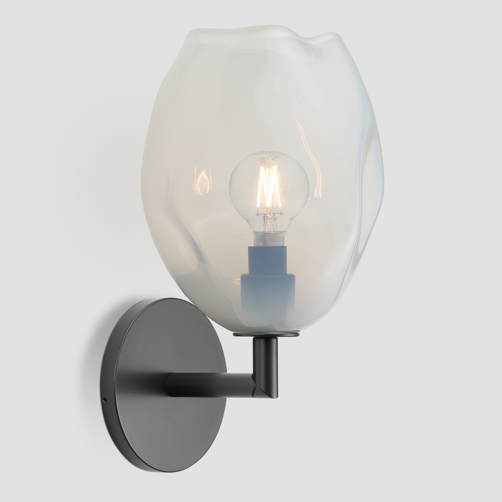 Wabi Sconce Opaline Glass Black Metal Round Canopy