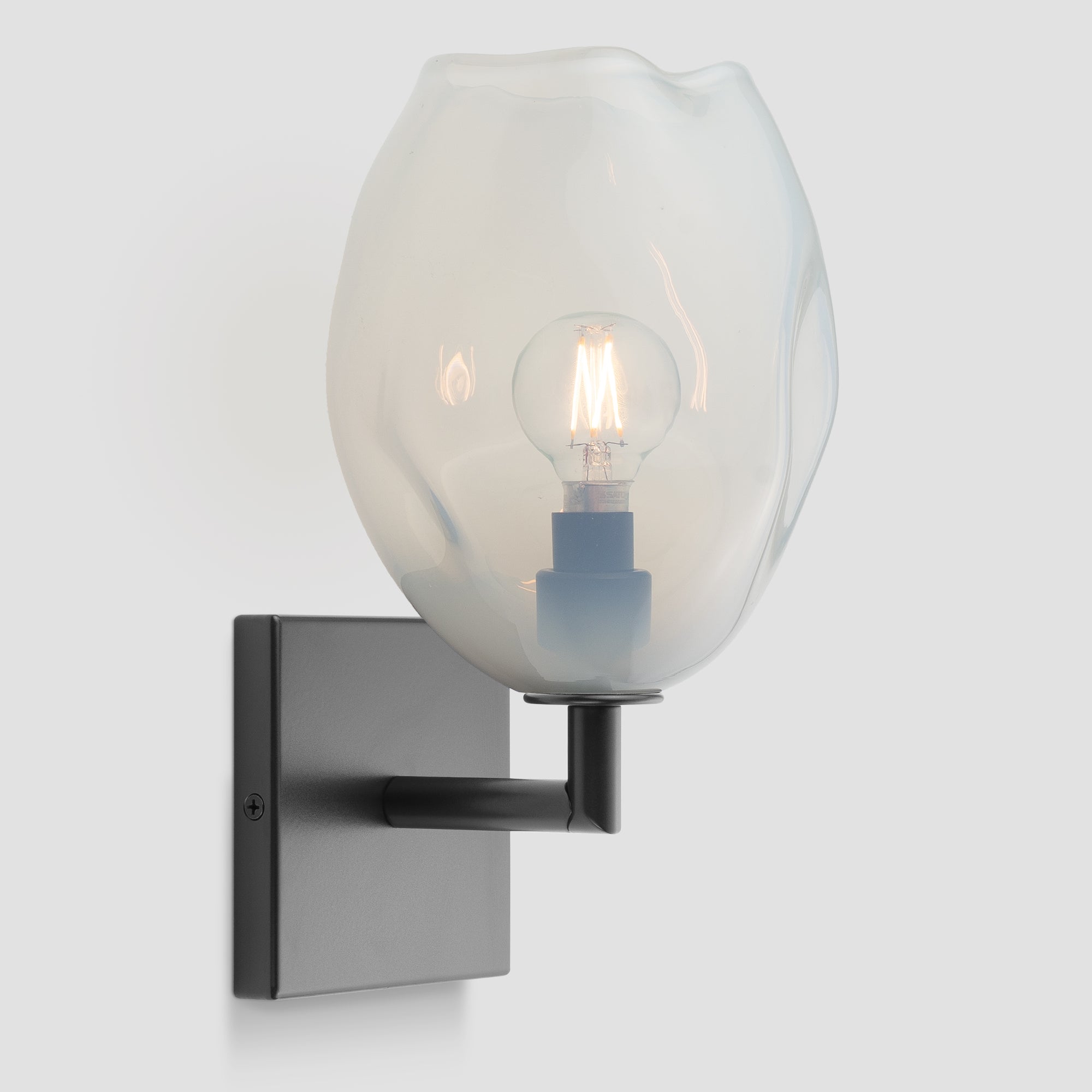 Wabi Sconce Opaline Glass Black Metal Square Canopy