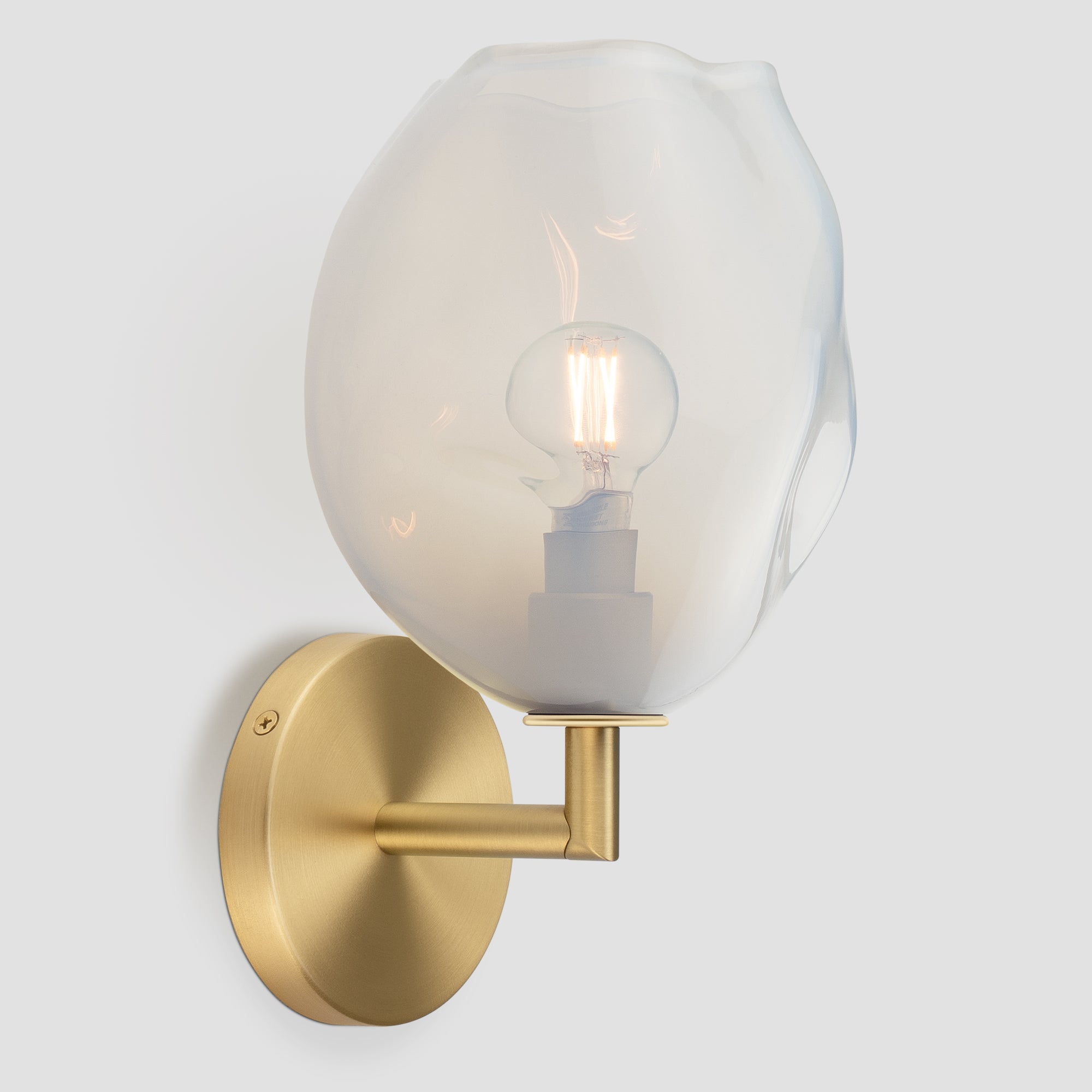 Wabi Sconce Opaline Glass Brushed Brass Metal Round Canopy