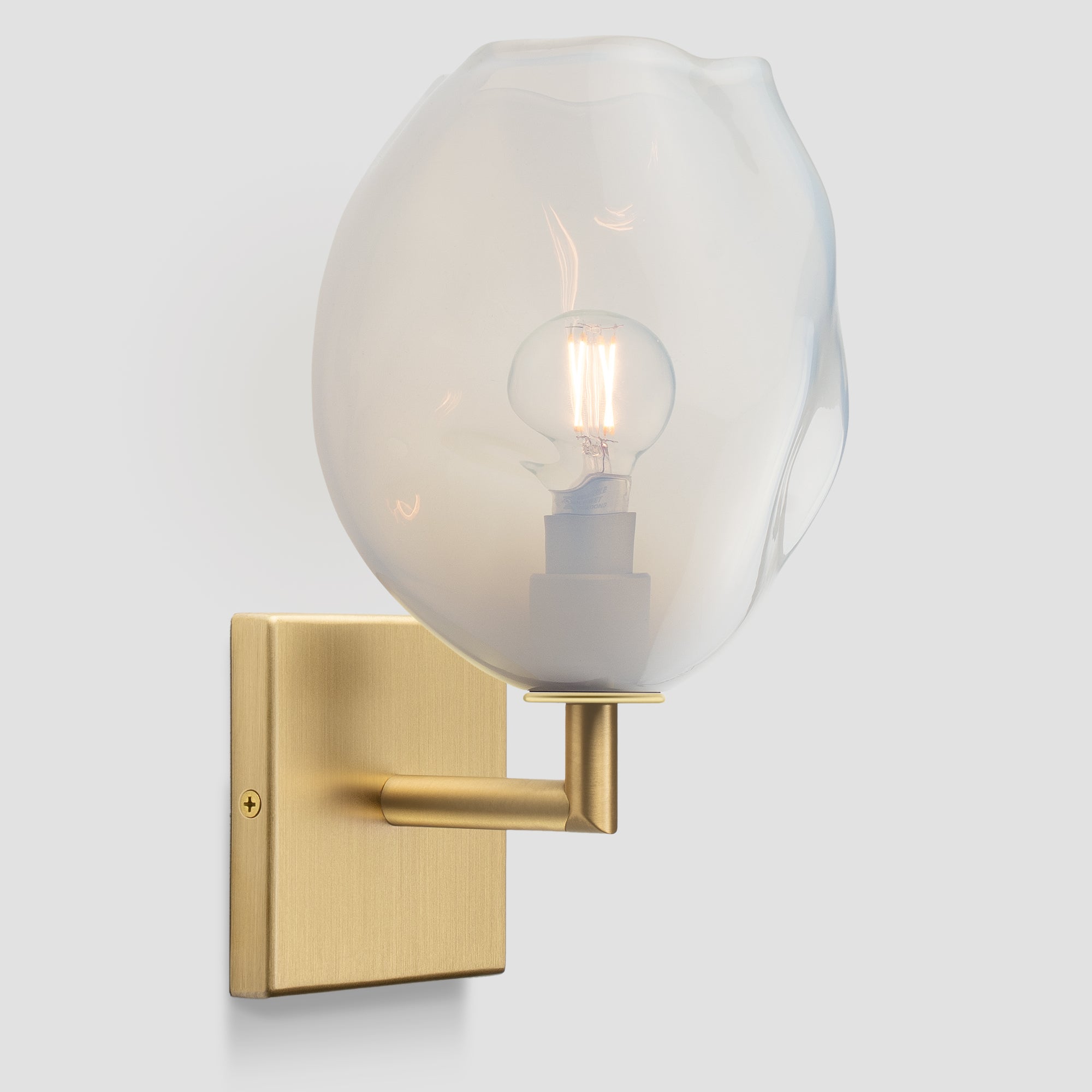 Wabi Sconce Opaline Glass Brushed Brass Metal Square Canopy