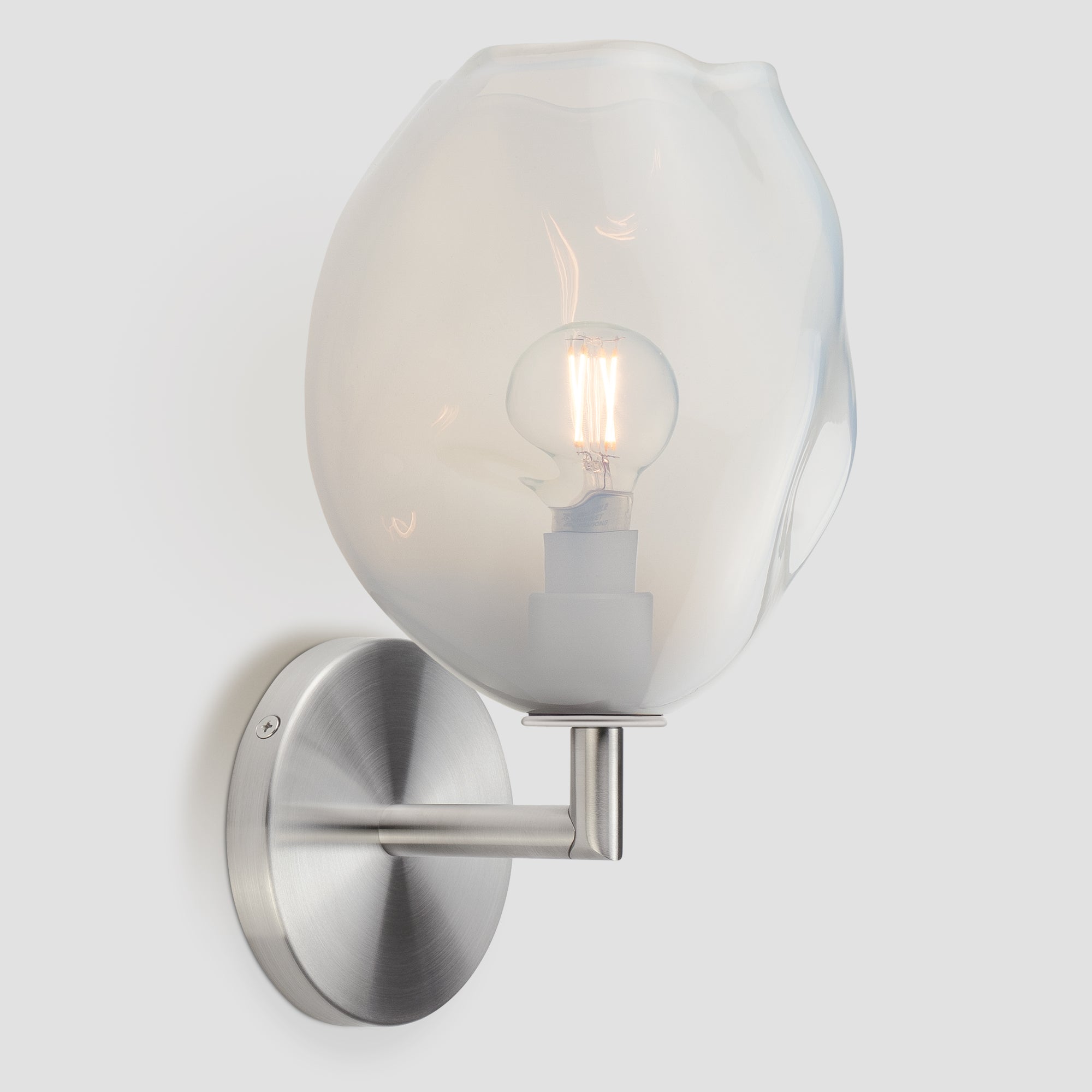 Wabi Sconce Opaline Glass Satin Nickel Metal Round Canopy