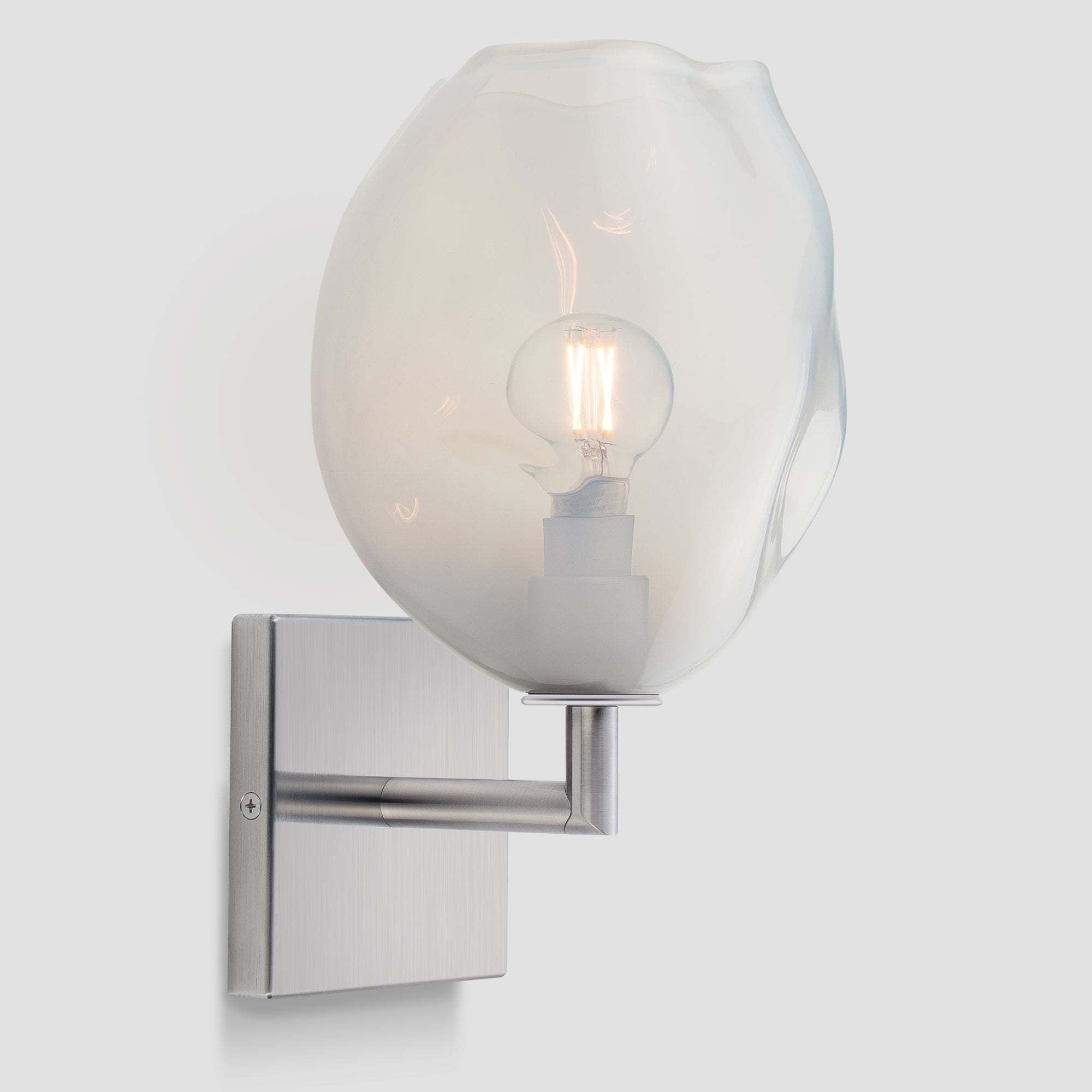 Wabi Sconce Opaline Glass Satin Nickel Metal Square Canopy