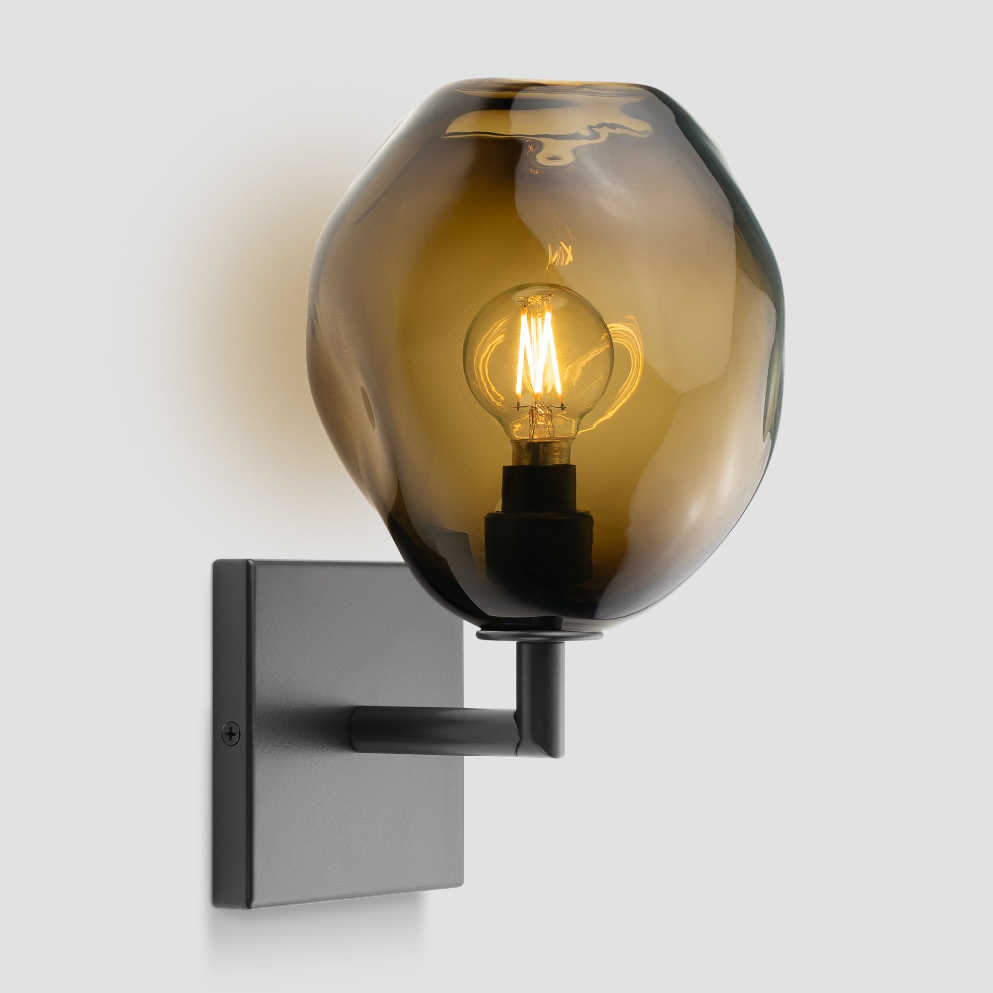 Wabi Sconce Smokey Topaz Glass Black Metal Square Canopy