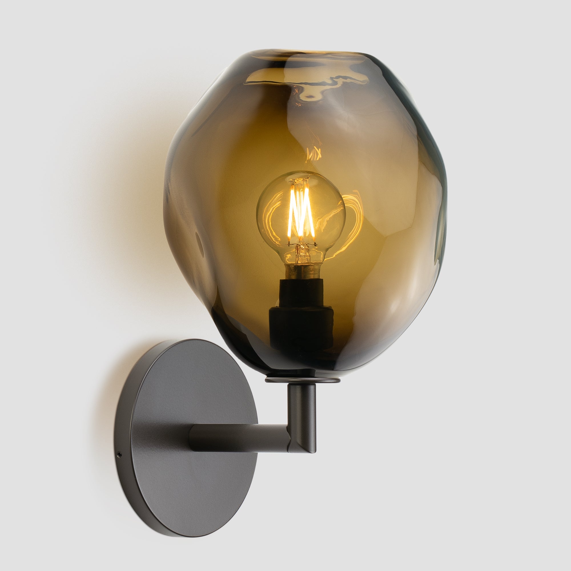 Wabi Sconce Smokey Topaz Glass Dark Bronze Metal Round Canopy