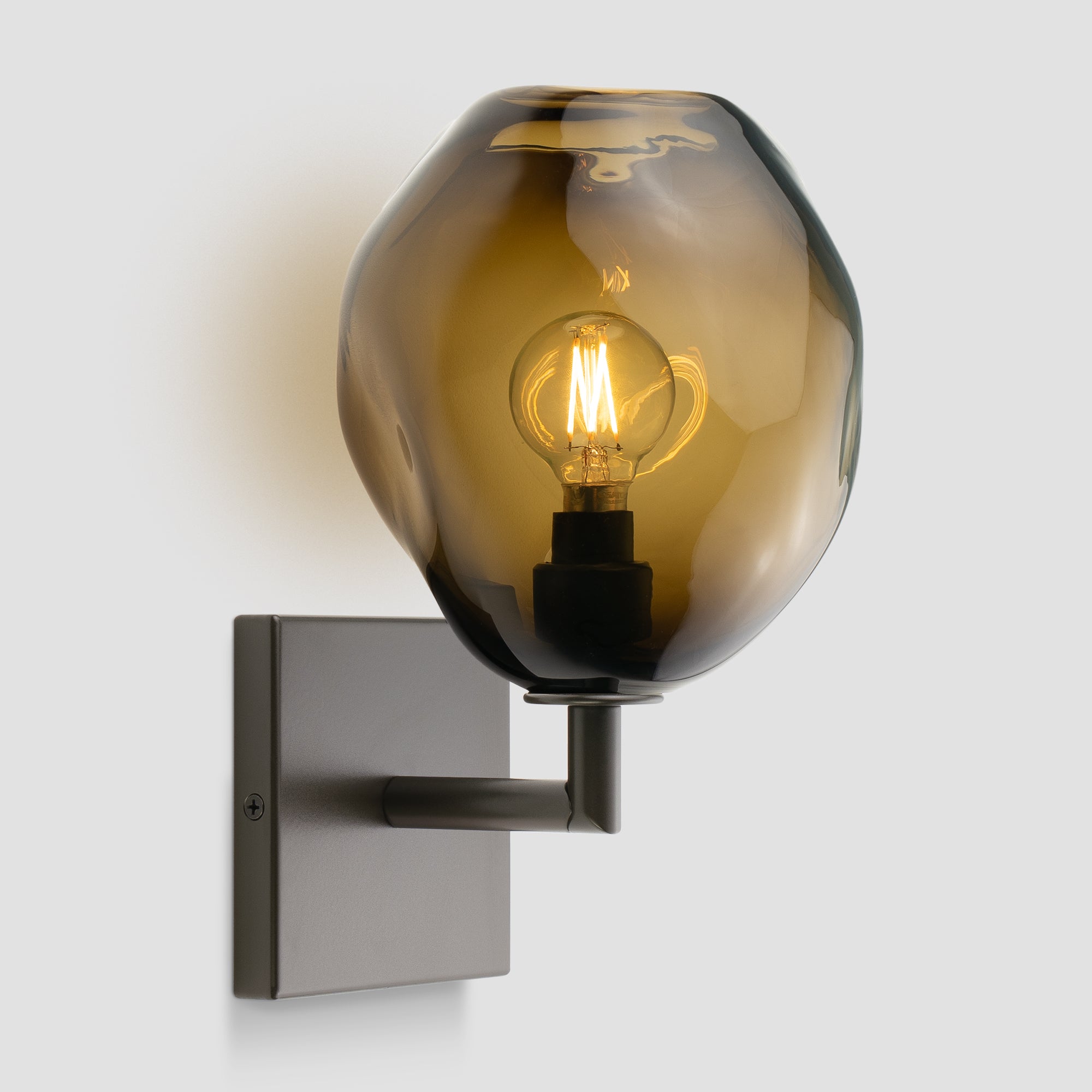 Wabi Sconce Smokey Topaz Glass Dark Bronze Metal Square Canopy