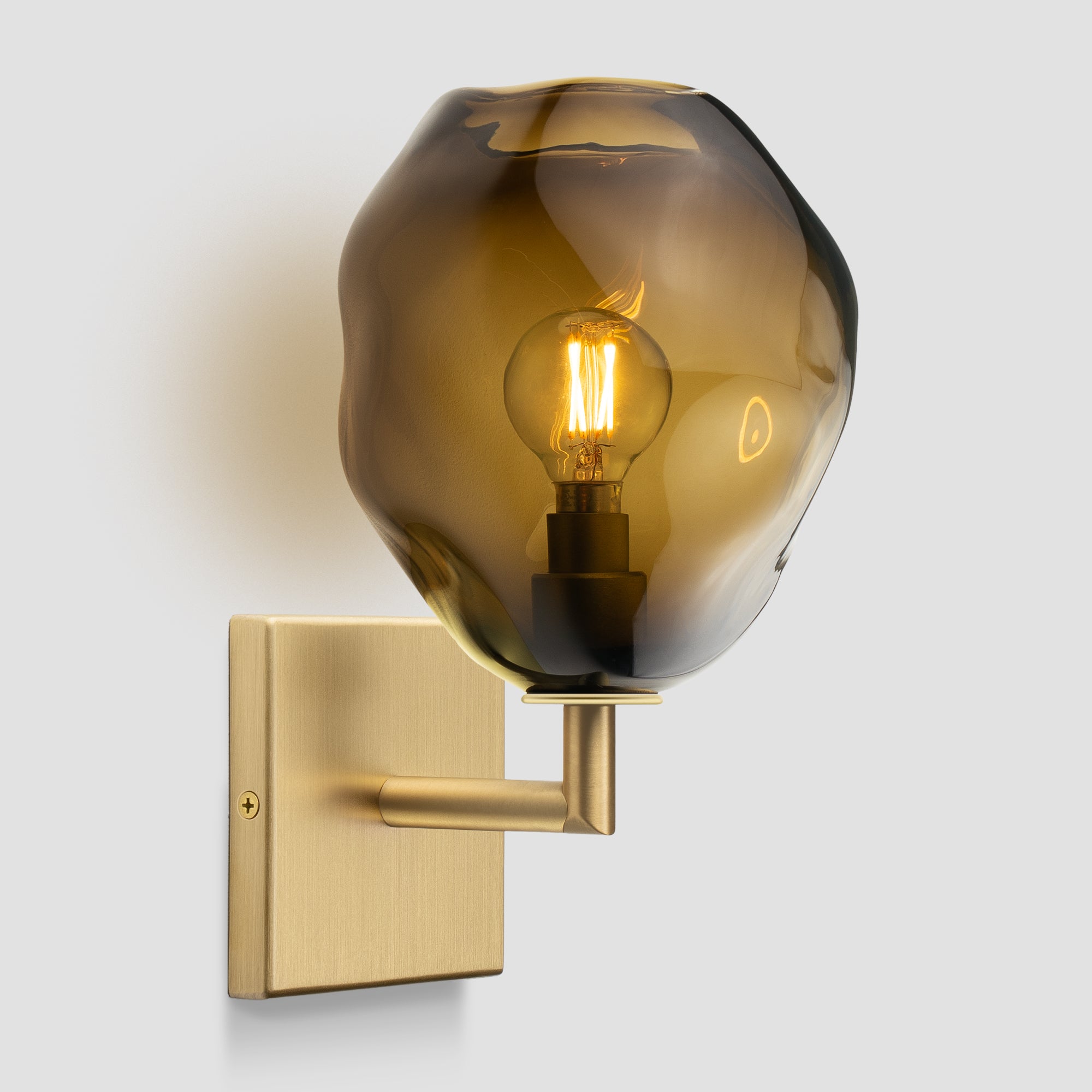 Wabi Sconce Smokey Topaz Glass Brushed Brass Metal Square Canopy