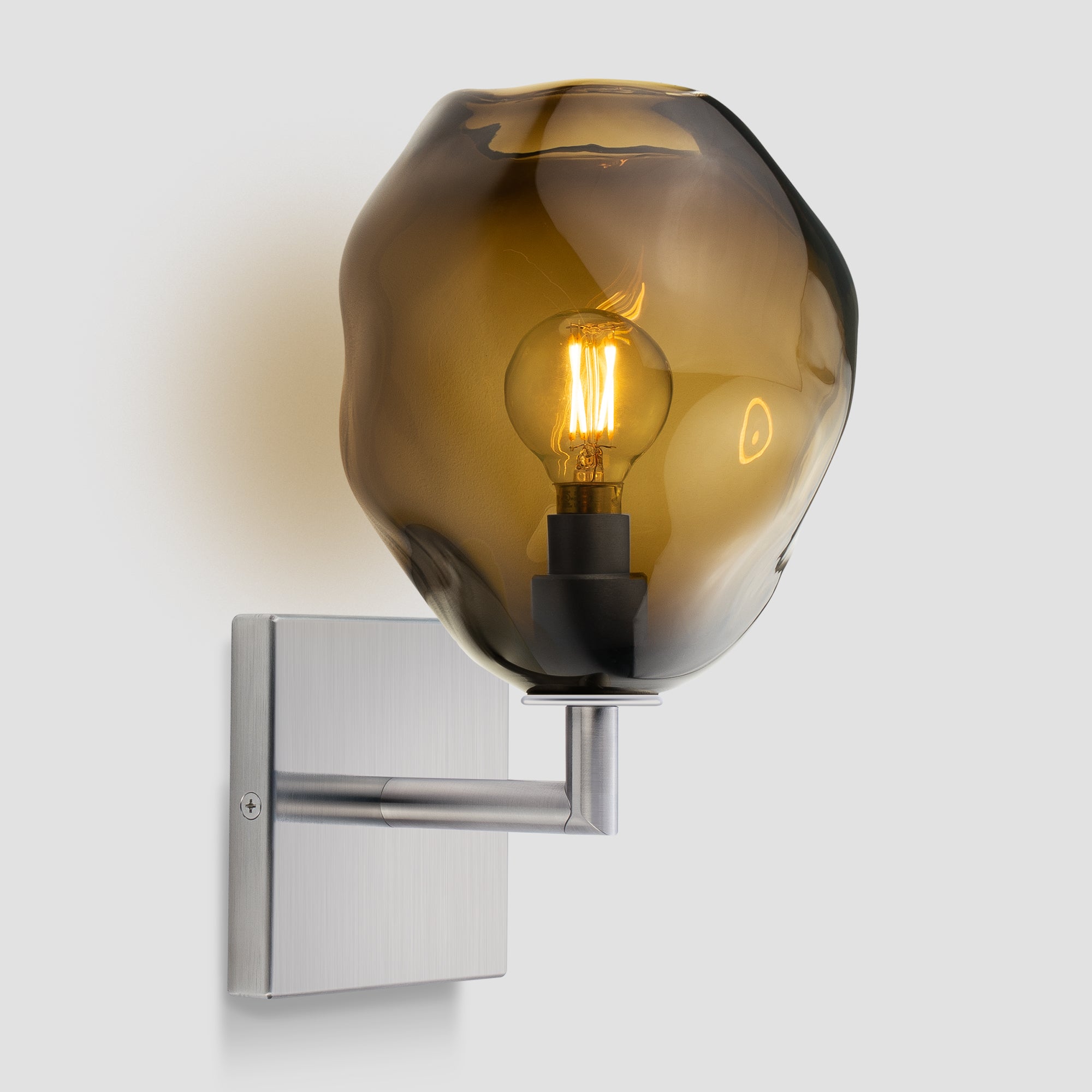 Wabi Sconce Smokey Topaz Glass Satin Nickel Metal Square Canopy
