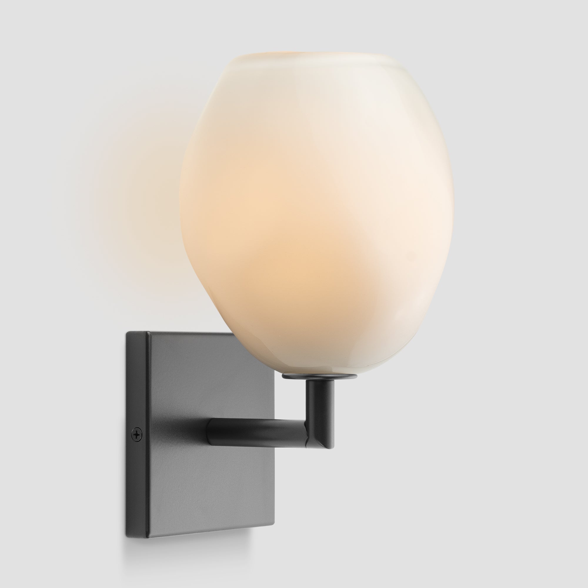 Wabi Sconce Enamel White Glass Black Metal Square Canopy