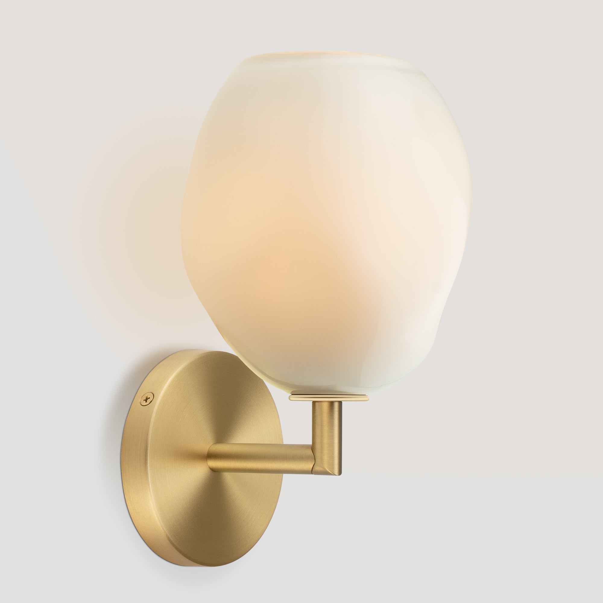 Wabi Sconce Enamel White Glass Brushed Brass Metal Round Canopy