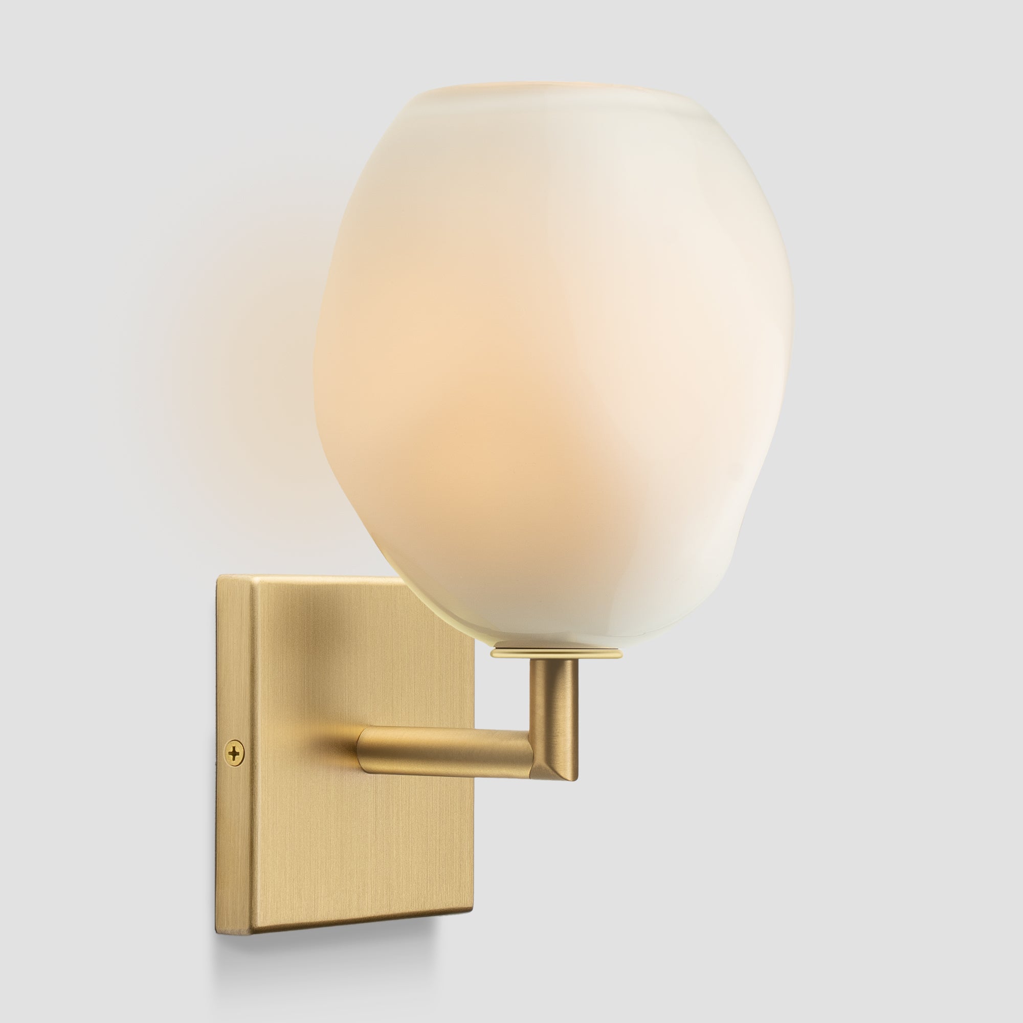 Wabi Sconce Enamel White Glass Brushed Brass Metal Square Canopy