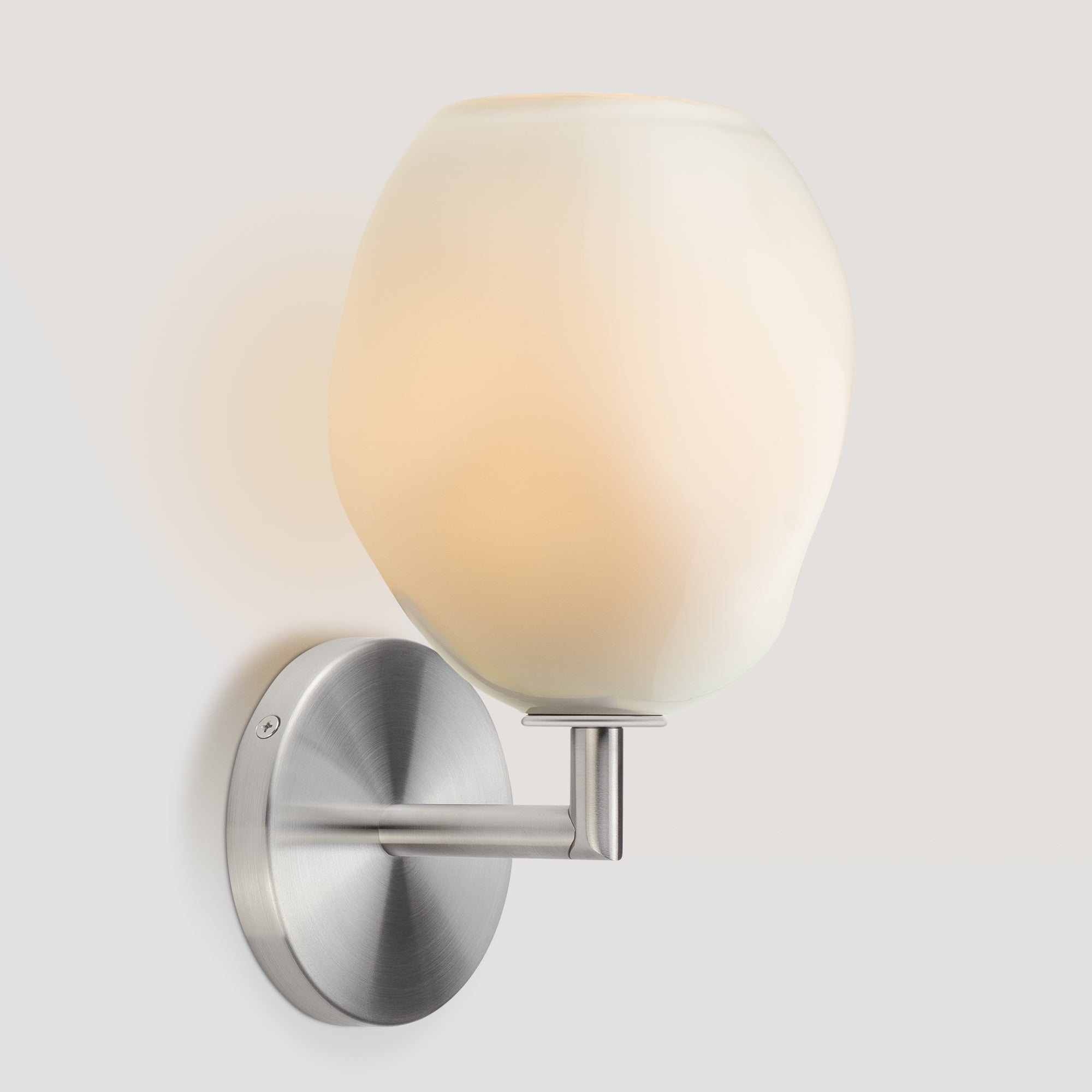 Wabi Sconce Enamel White Glass Satin Nickel Metal Round Canopy