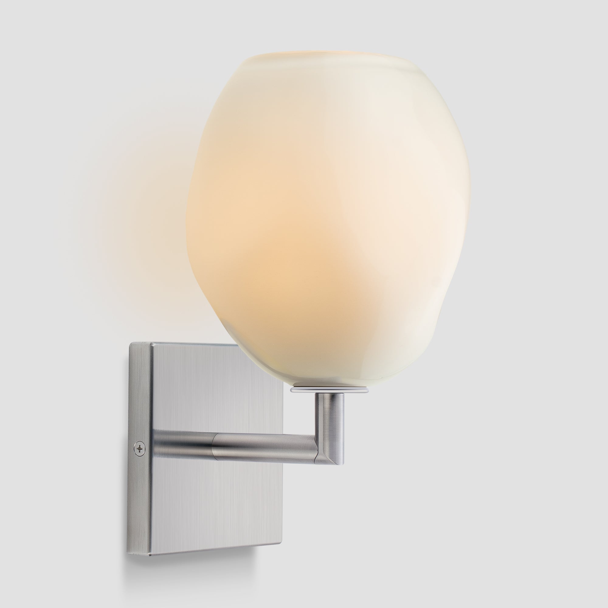 Wabi Sconce Enamel White Glass Satin Nickel Metal Square Canopy