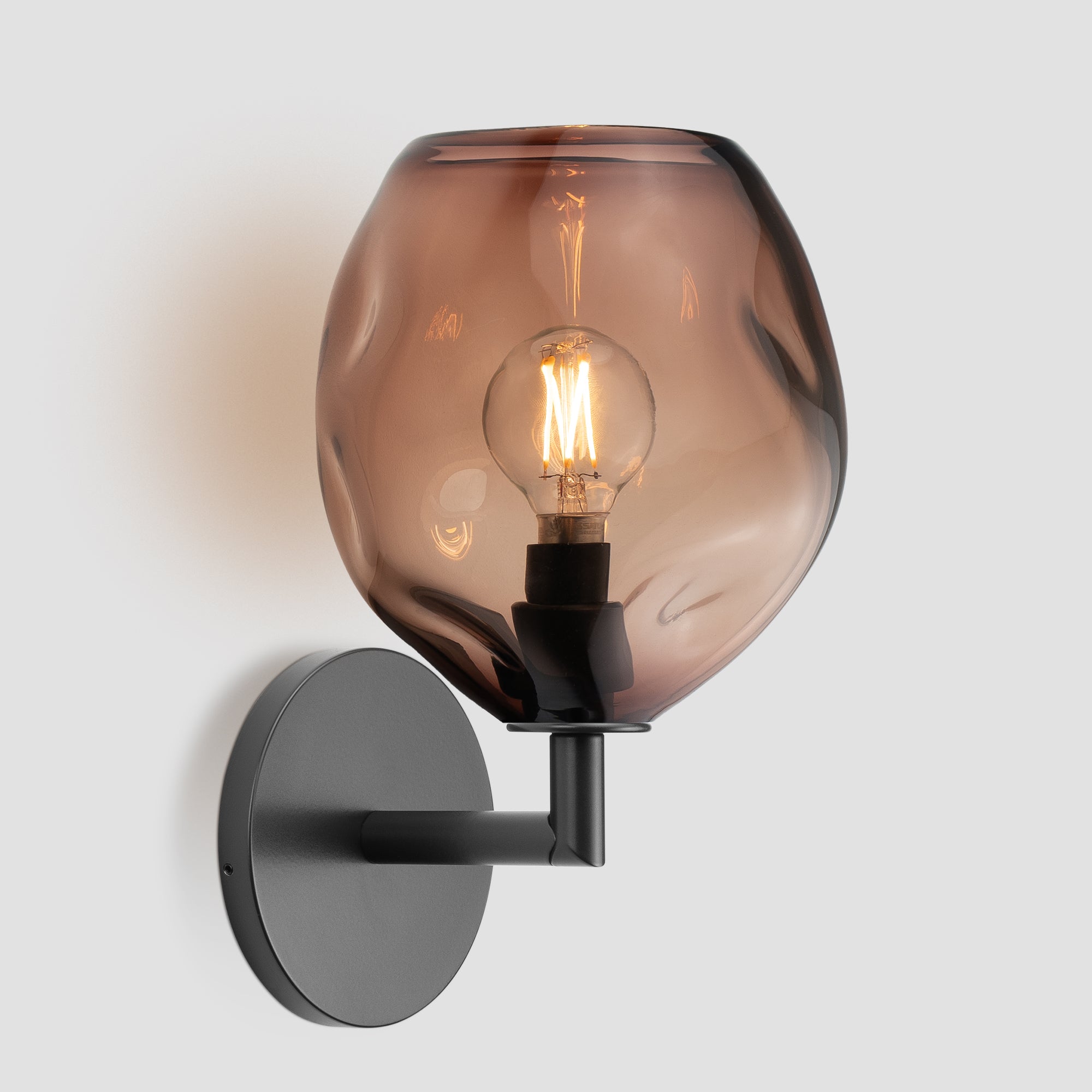 Wabi Sconce Tea Glass Black Metal Round Canopy