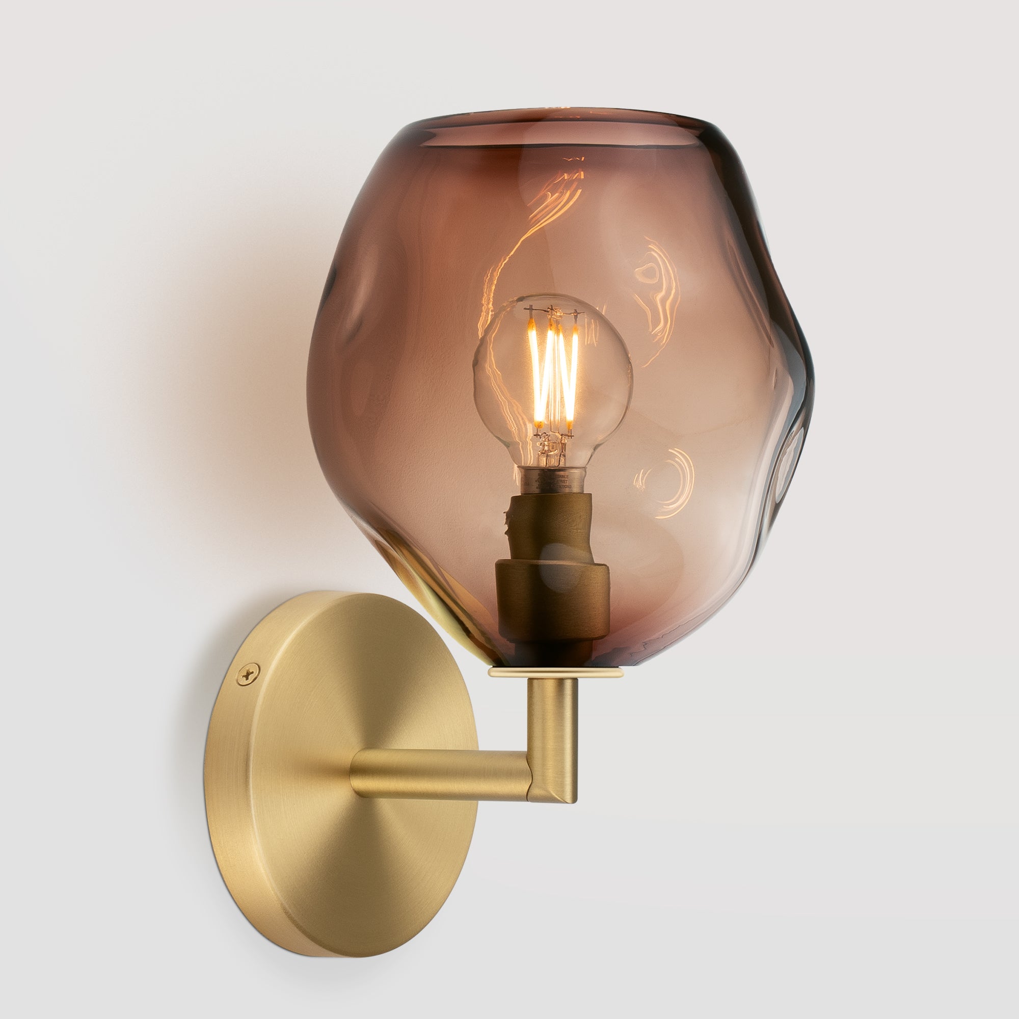 Wabi Sconce Tea Glass Brushed Brass Metal Round Canopy