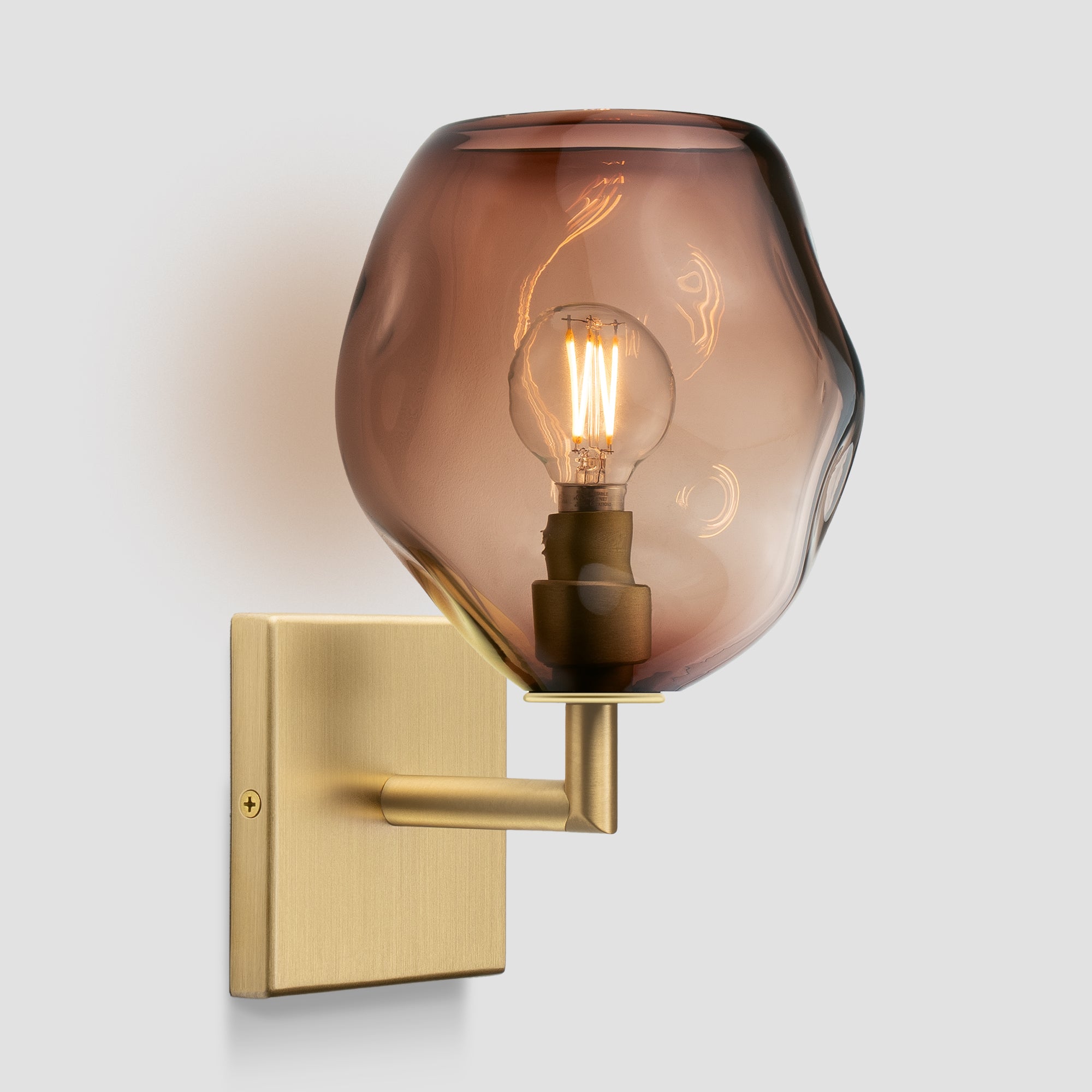 Wabi Sconce Tea Glass Brushed Brass Metal Square Canopy