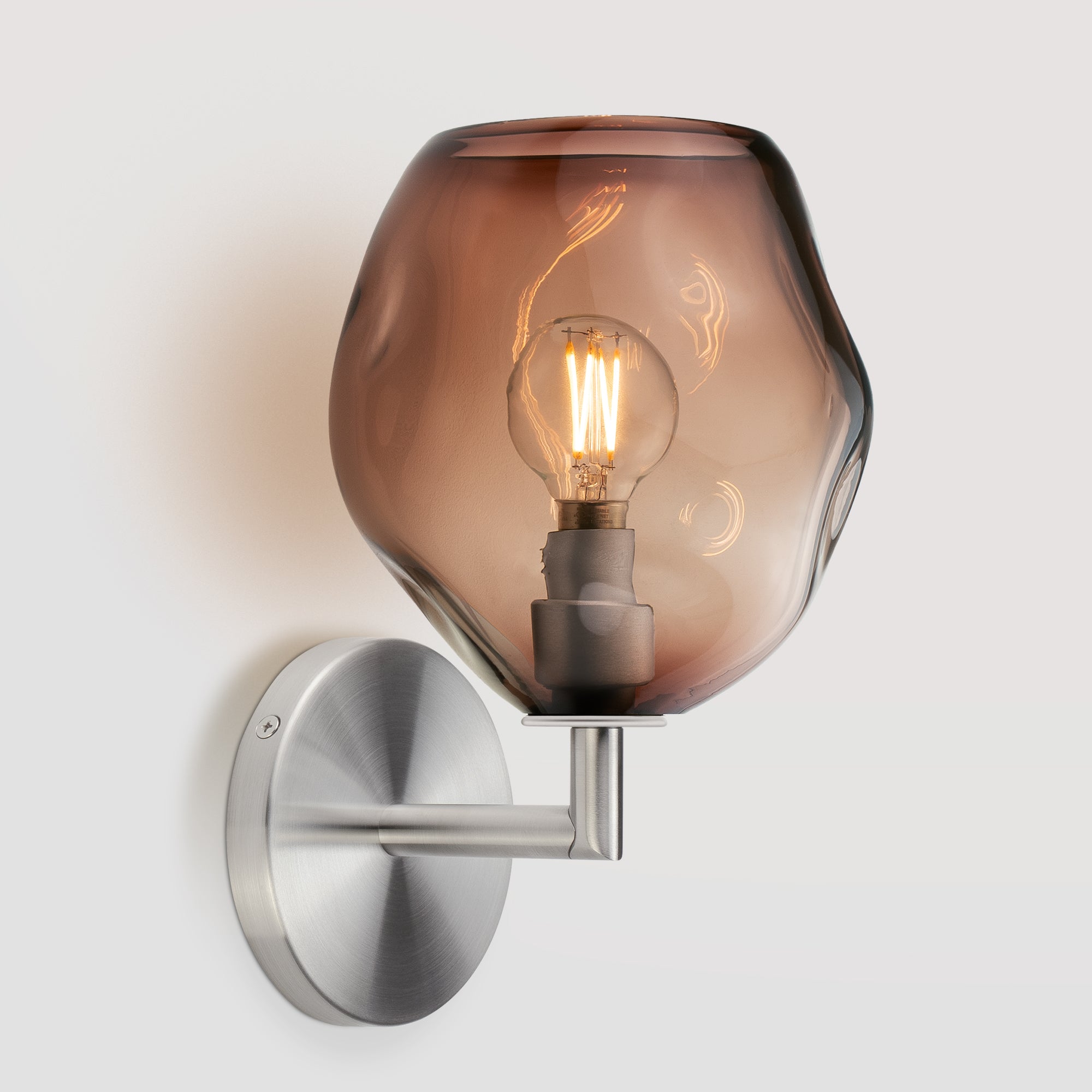 Wabi Sconce Tea Glass Satin Nickel Metal Round Canopy