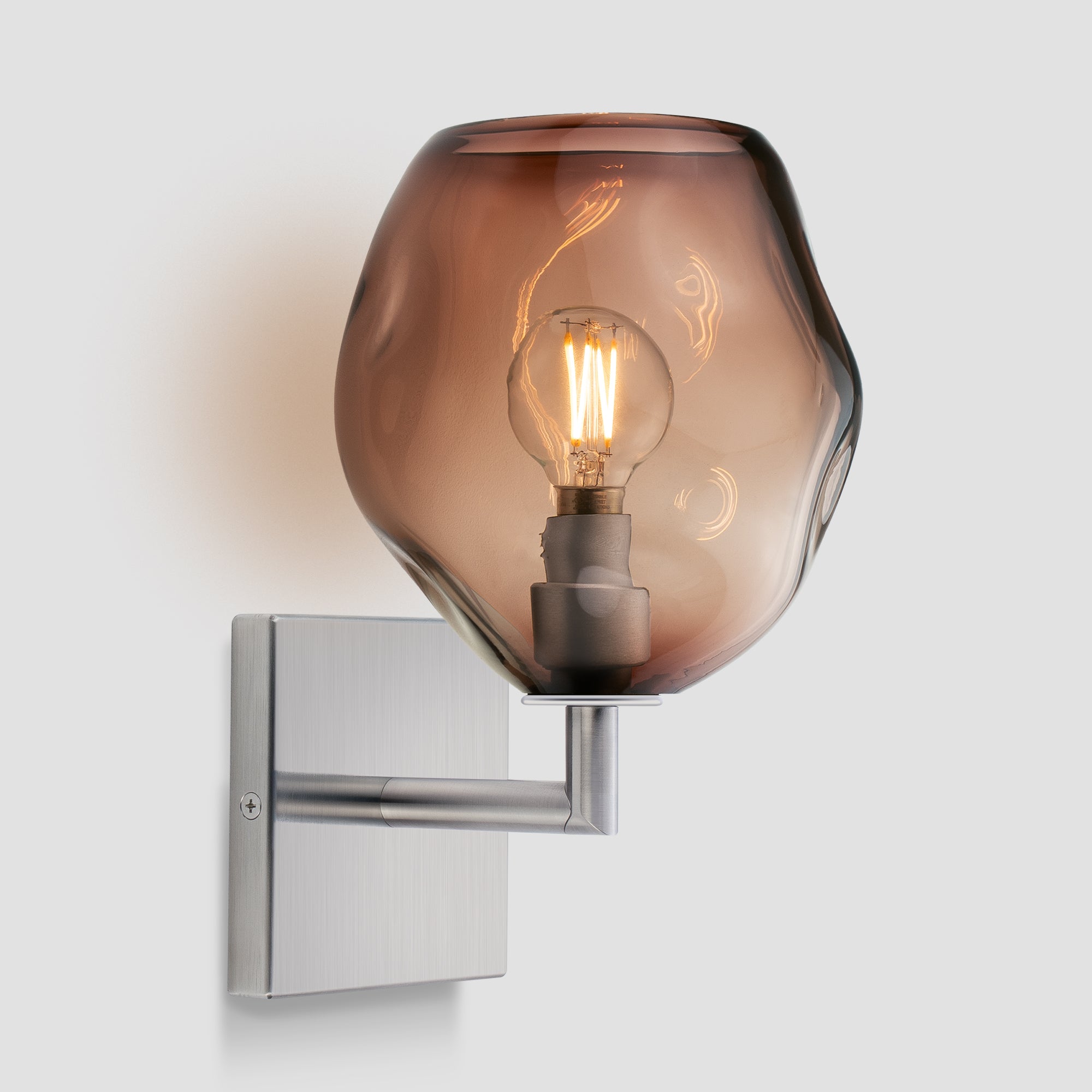 Wabi Sconce Tea Glass Satin Nickel Metal Square Canopy