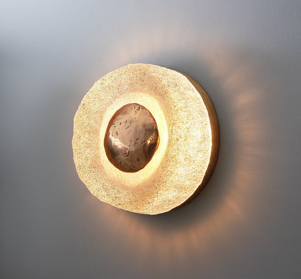 Antica Sconce White Oak Wood Hub Polished Brass Metal Finish
