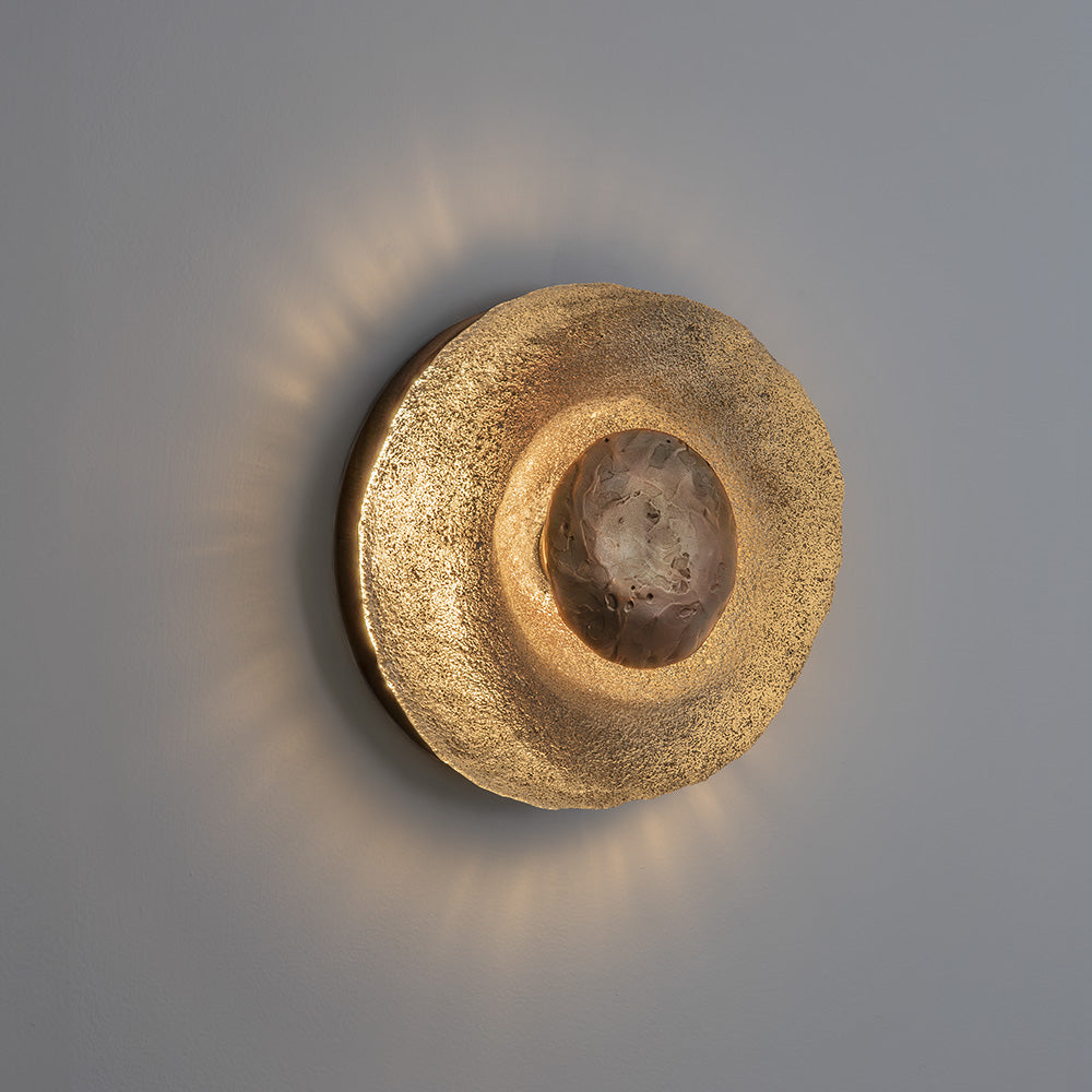 Antica Sconce Walnut Wood Hub Antique Bronze Metal Finish