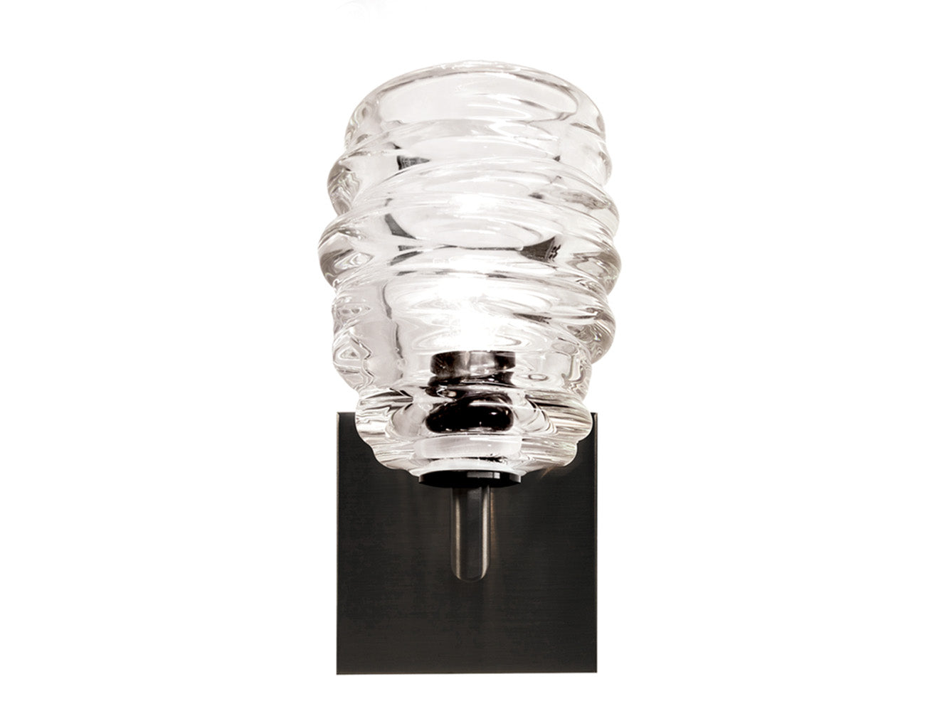 Cyclone Sconce Clear Glass Dark Bronze Metal Square Canopy