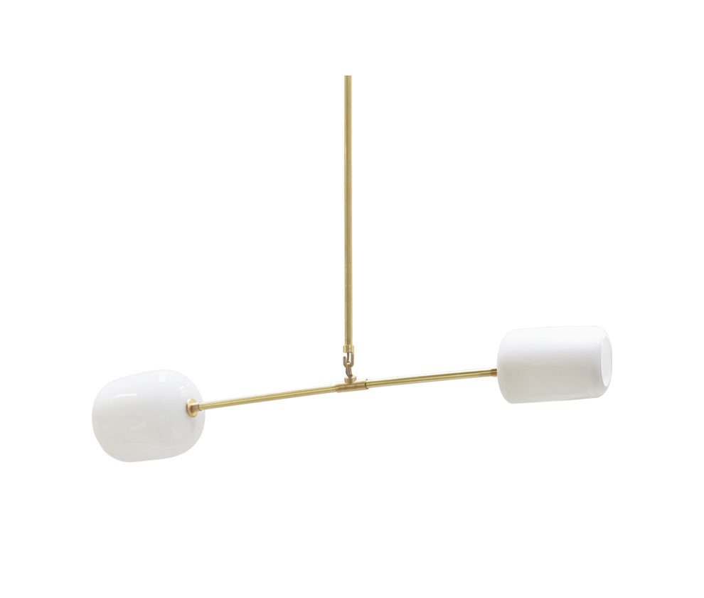 Equi 2 Chandelier Enamel White Glass Brushed Brass Metal
