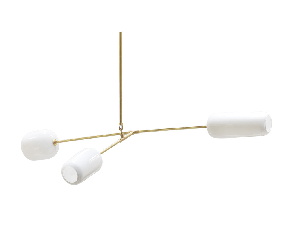 Equi 3 Chandelier Enamel White Glass Brushed Brass Metal
