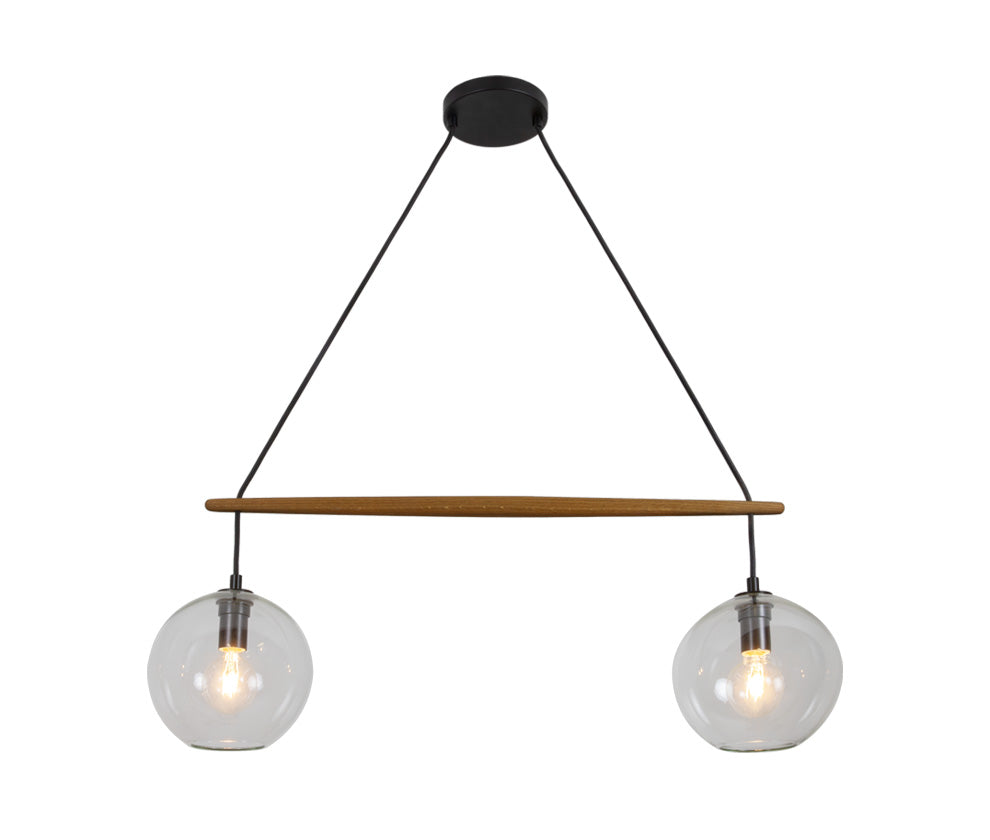 Linea Selva 2 Chandelier Clear Glass, Walnut, Brushed Brass Metal