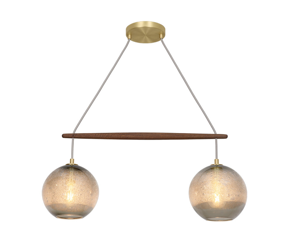 Linea Selva 2 Chandelier Grey Bubble Glass Brushed Brass Metal | Walnut