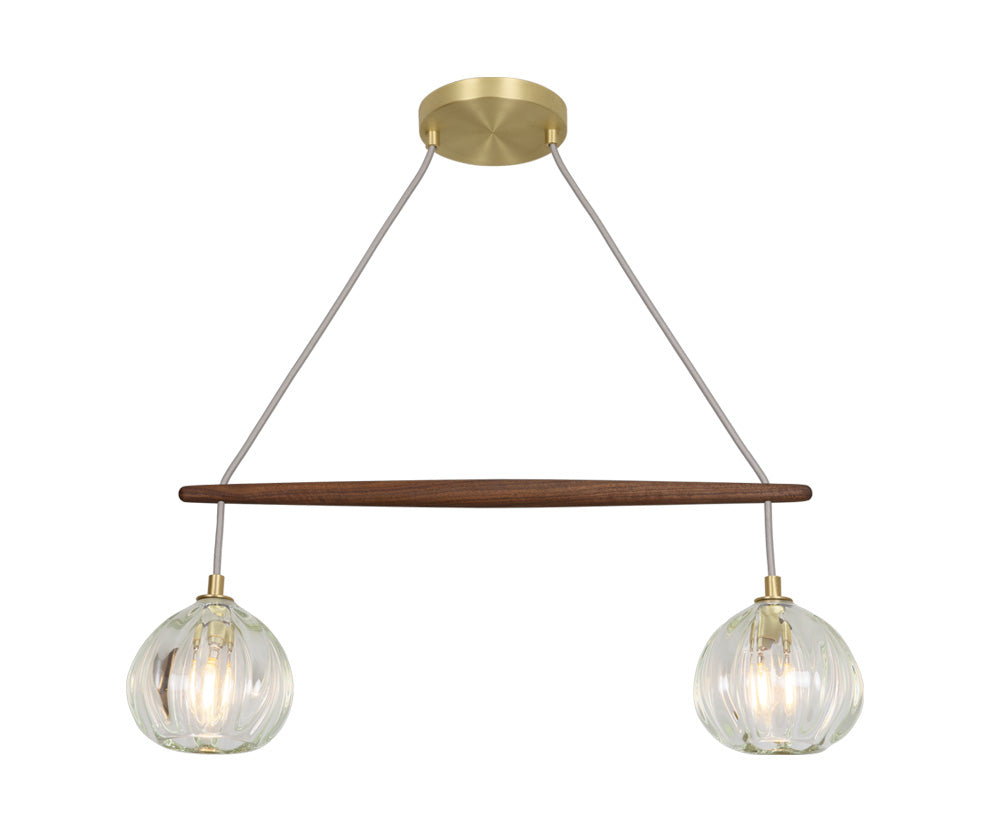 Linea Selva 2 Chandelier Clear Glass Brushed Brass Metal | Walnut