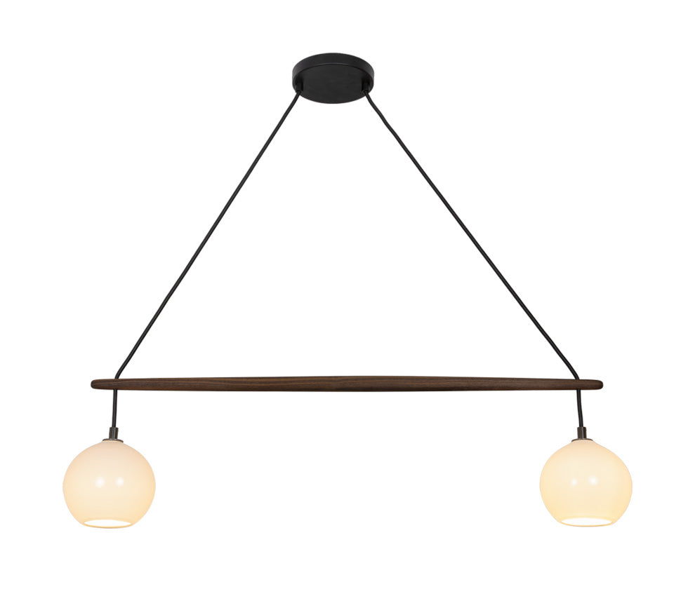Linea Selva 2 Chandelier Enamel White Glass Black Metal | Dark Stained Walnut