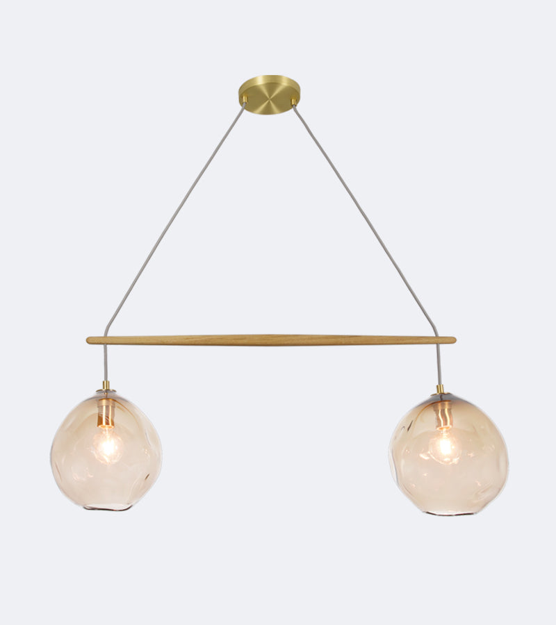 Linea Selva LE Chandelier Wabi Smokey Topaz Glass Brushed Brass Metal