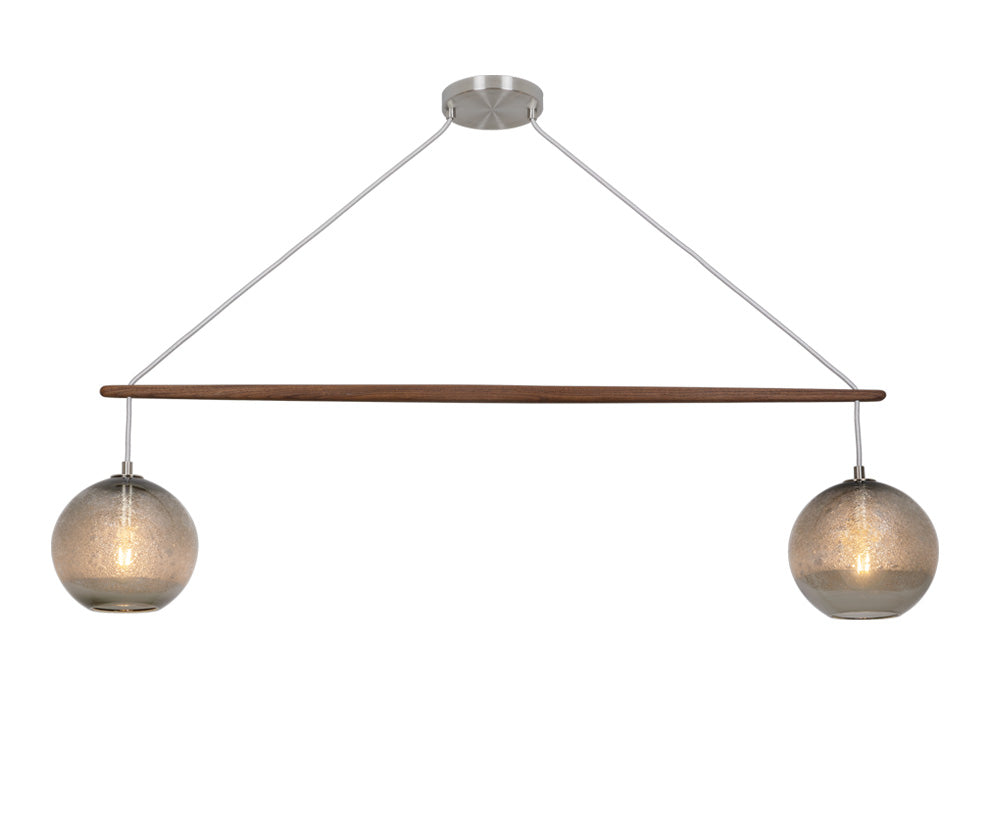 Linea Selva 2 Chandelier Grey Bubble Glass Satin Nickel Metal | Walnut