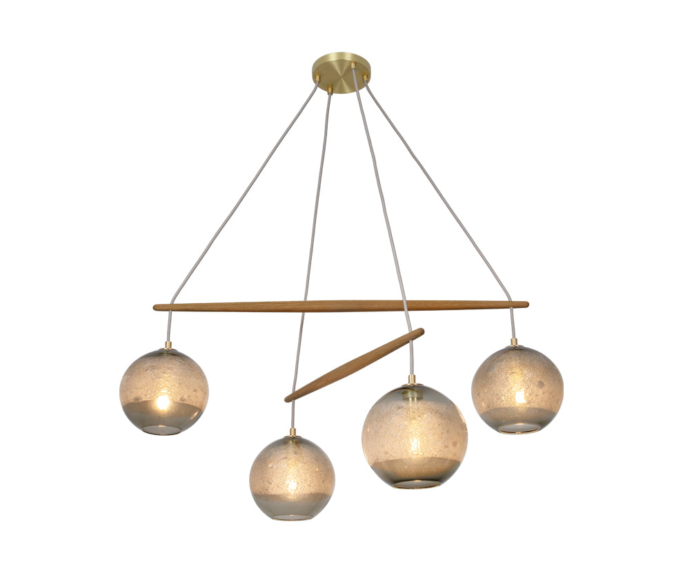 Linea Selva 460 Chandelier Grey Bubble Glass Brushed Brass Metal