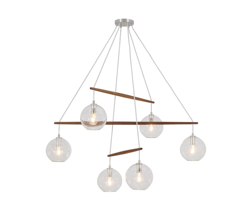 Linea Selva 6 Chandelier Clear Glass Brushed Brass Metal