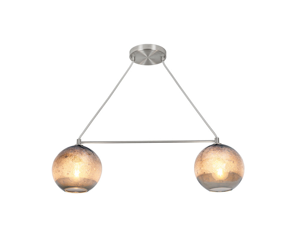 Linea Lega 2 Chandelier Grey Bubble Glass, Satin Nickel Metal