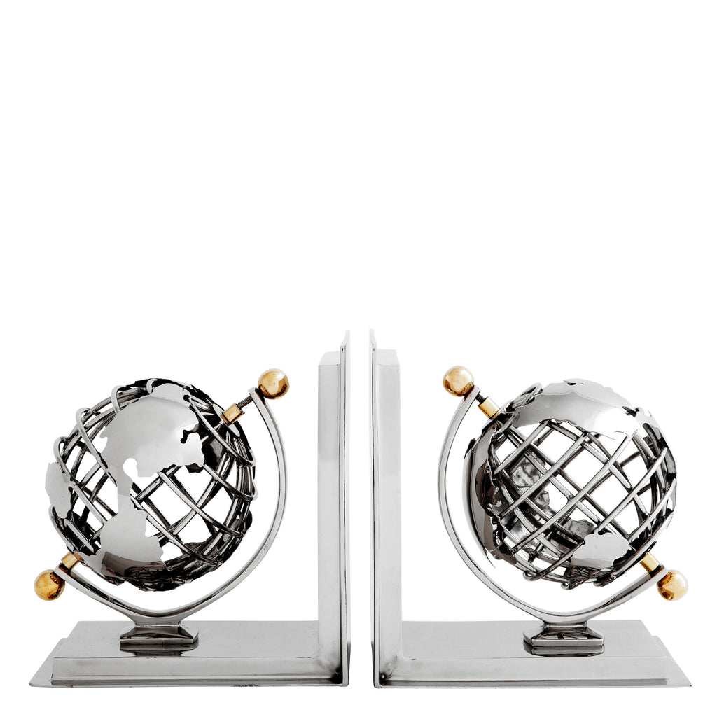 105302 - Bookend Globe set of 2 nickel finish polished bras