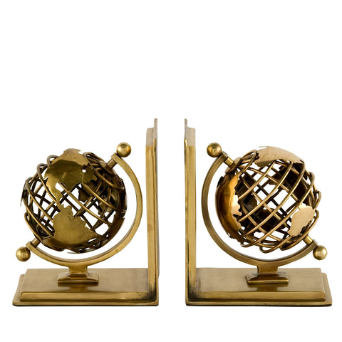 105601 - Bookend Globe set of 2 antique brass finish