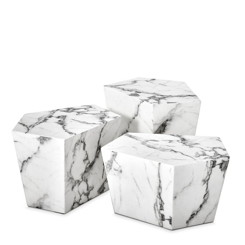 110659 - Coffee Table Prudential set of 3 white faux marble