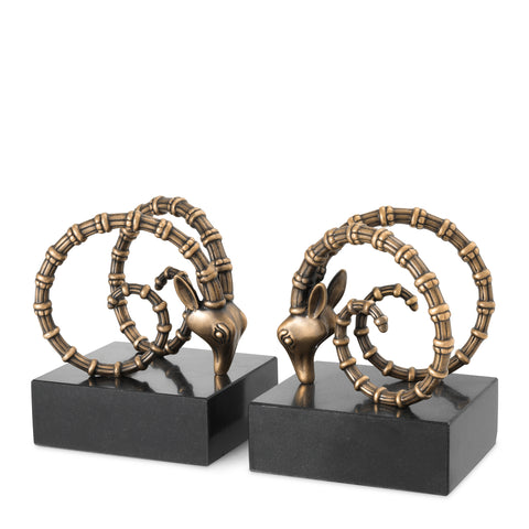 111098 - Bookend Ibex vintage brass finish set of 2