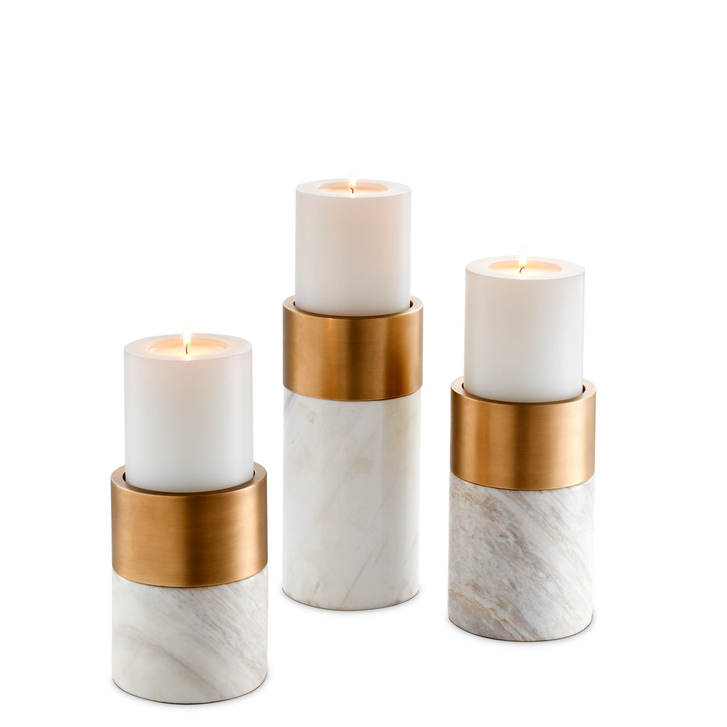 112090 - Candle Holder Sierra white marble brass finish S\3