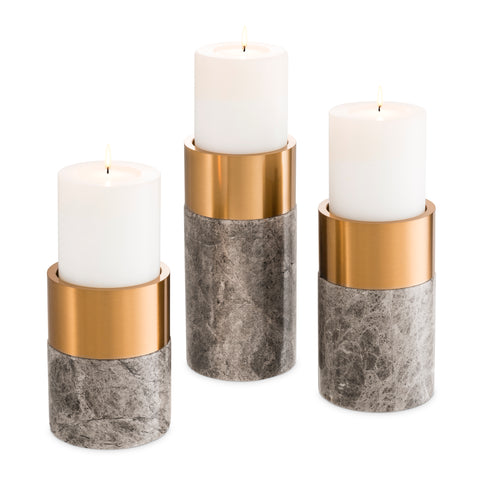 113286 - Candle Holder Sierra grey marble brass finish S\3