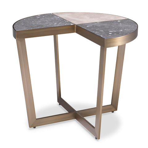 114352 - Side Table Turino brushed brass finish grey marble