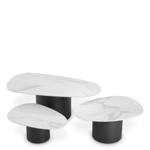 115560 - Coffee Table Zane white ceramic marble set of 3