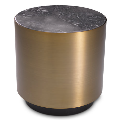 116275 - Side Table Porter round brushed brass finish grey marble